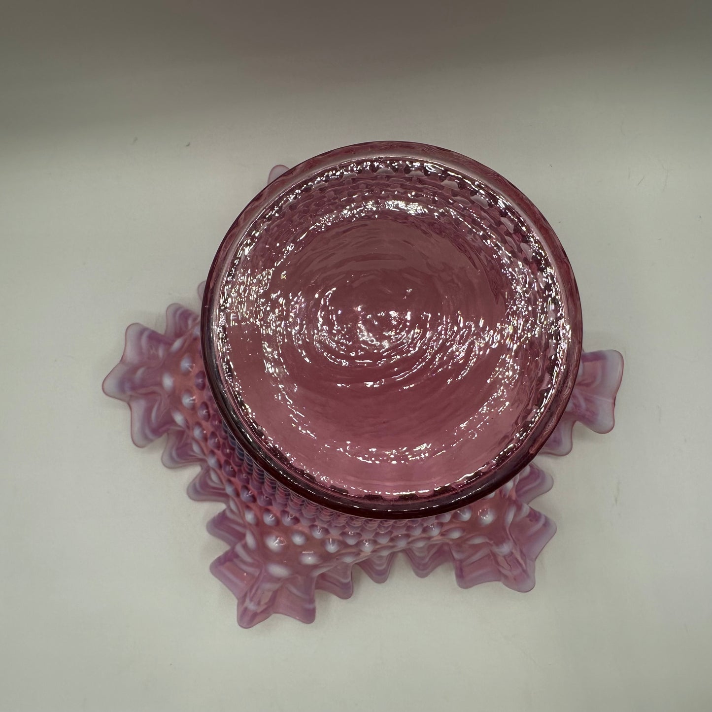Fenton Cranberry Hobnail Opalescent Ruffled Vase