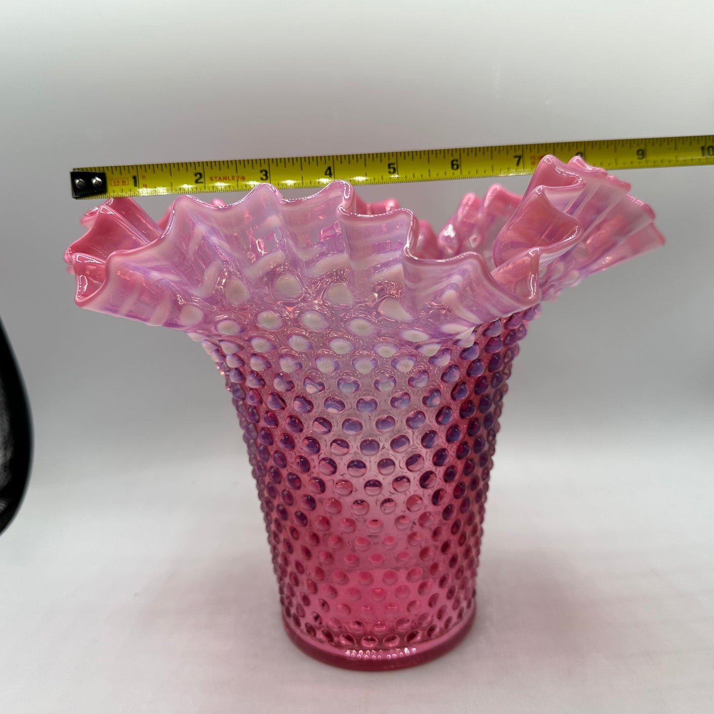 Fenton Cranberry Hobnail Opalescent Ruffled Vase