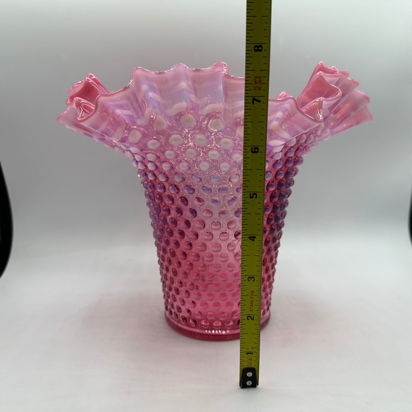 Fenton Cranberry Hobnail Opalescent Ruffled Vase