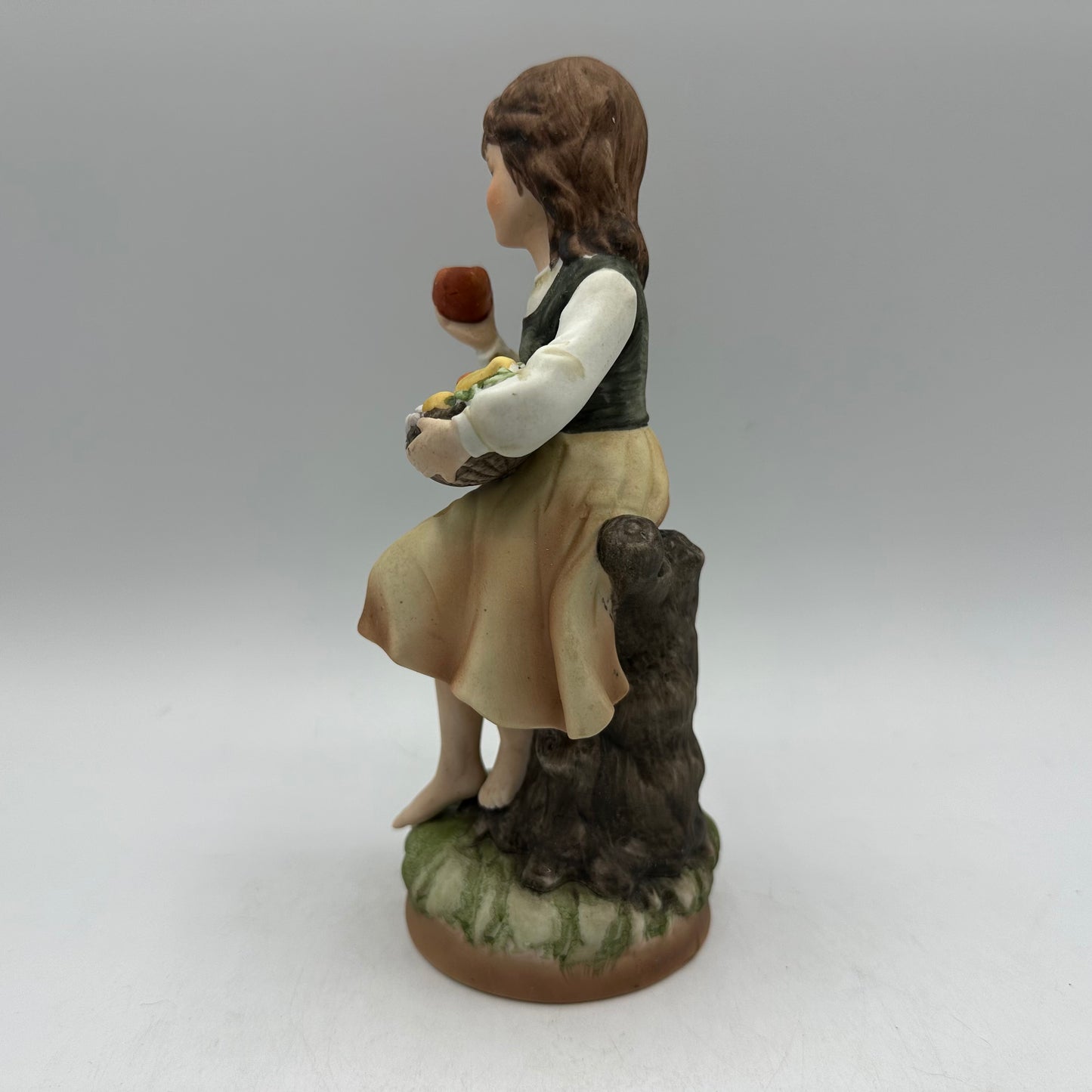 Bisque Girl With Flowers Figurine, Japan