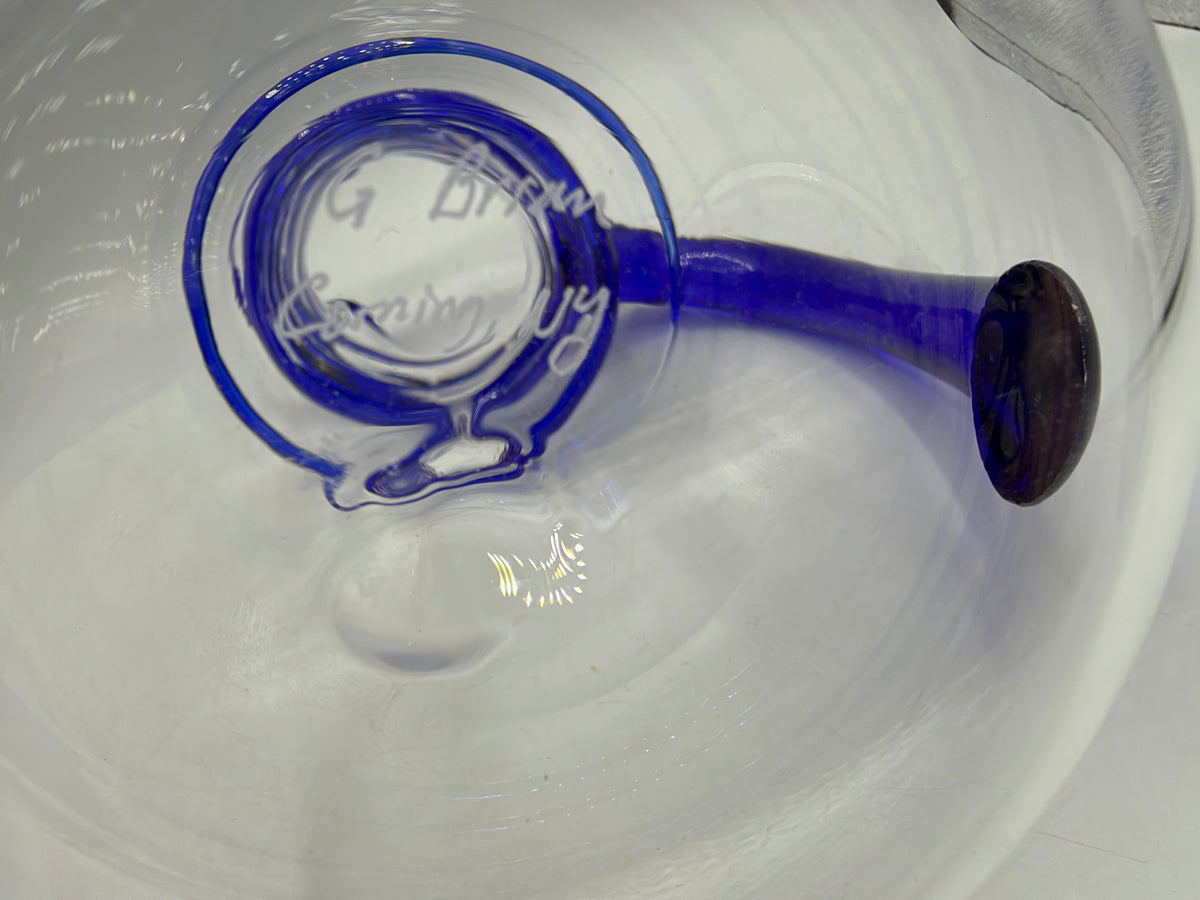 G Brian Art Glass Pitcher, Cobalt Spiral Wrap & Handle