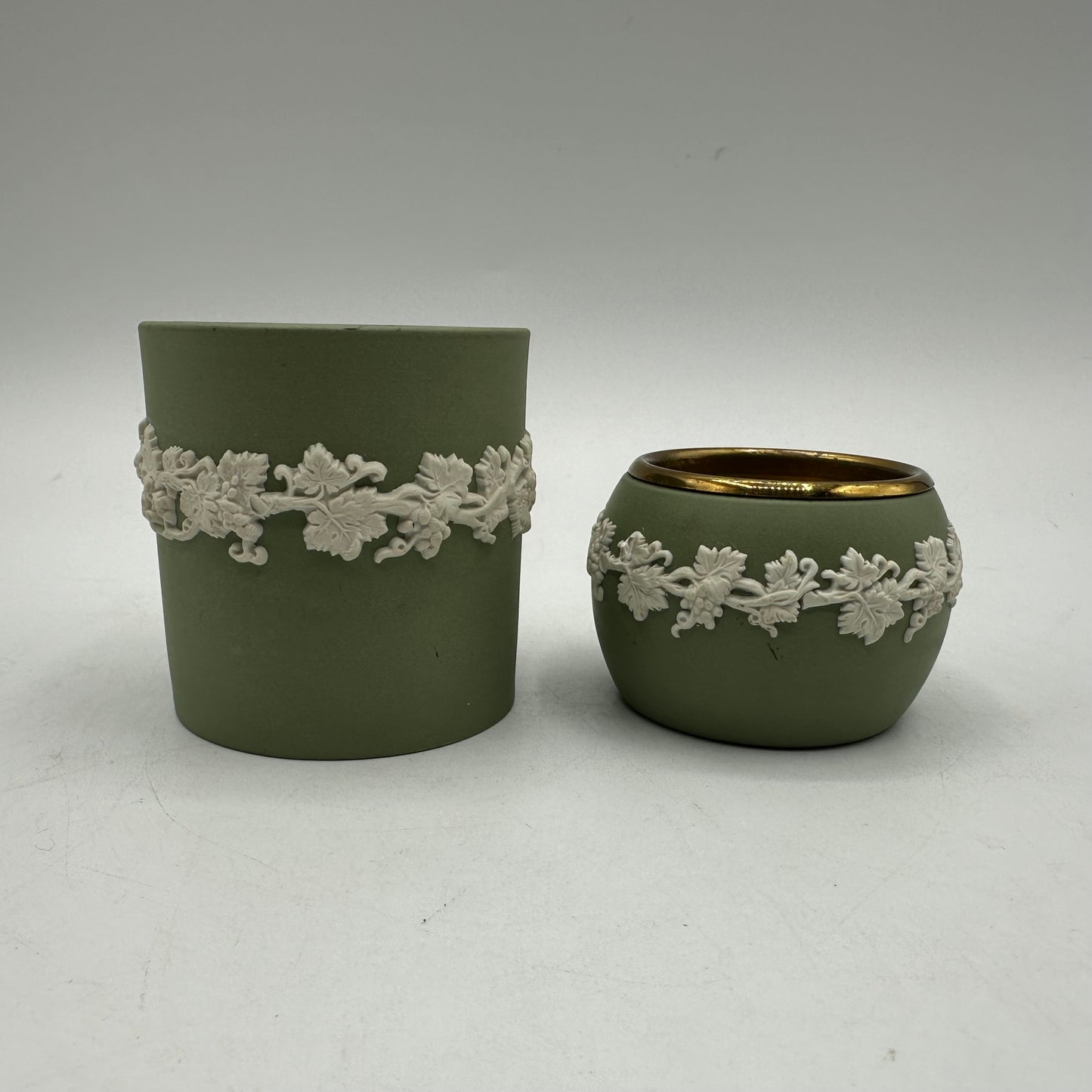 Wedgwood Green Jasperware Cigarette Set-Ashtray, Lighter Base & Cigarette Holder