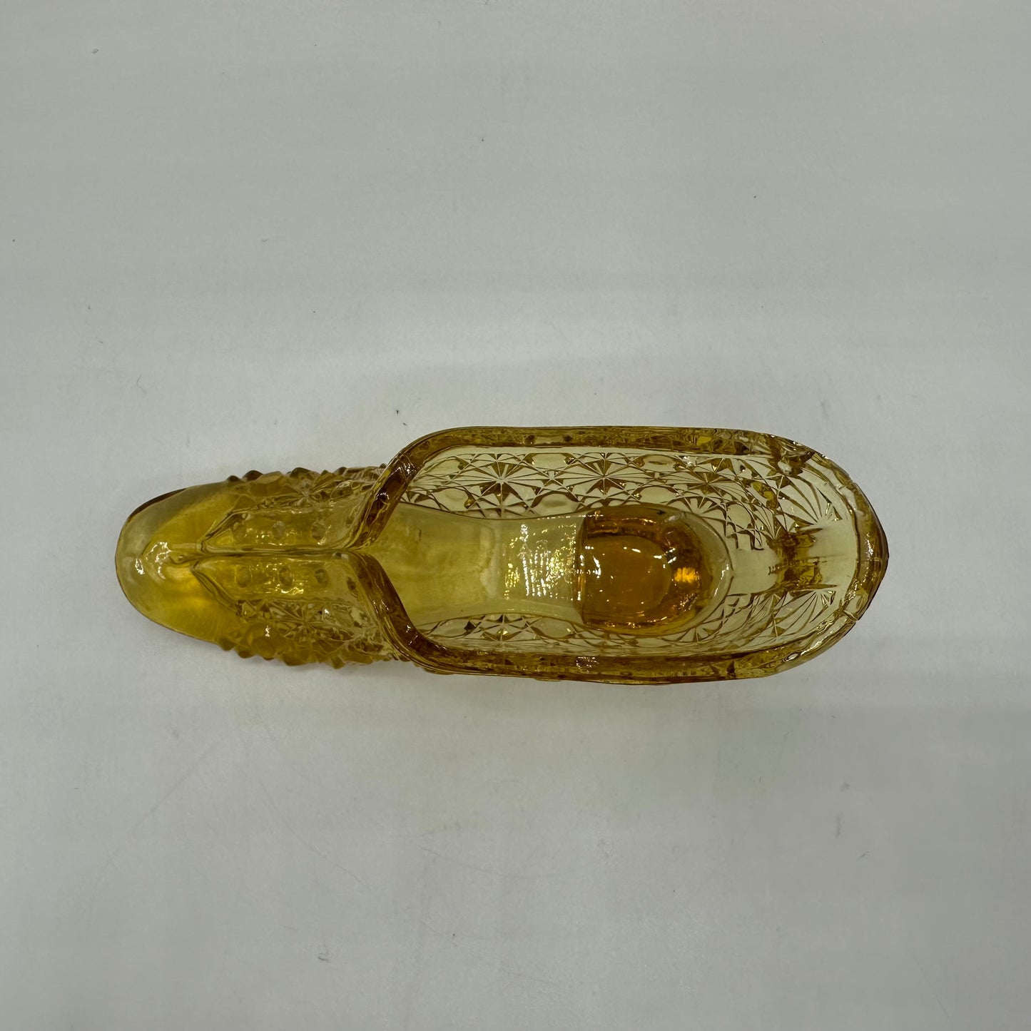 L.E. Smith Glass Slipper Amber with Daisy & Button Pattern