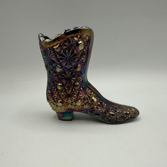 Fenton Iridescent Carnival Boot, Daisy & Button Pattern