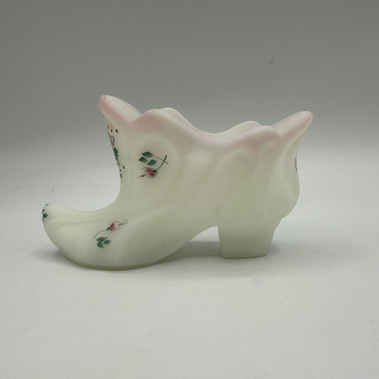 Fenton Satin Slipper Hand Painted Pink Flowers