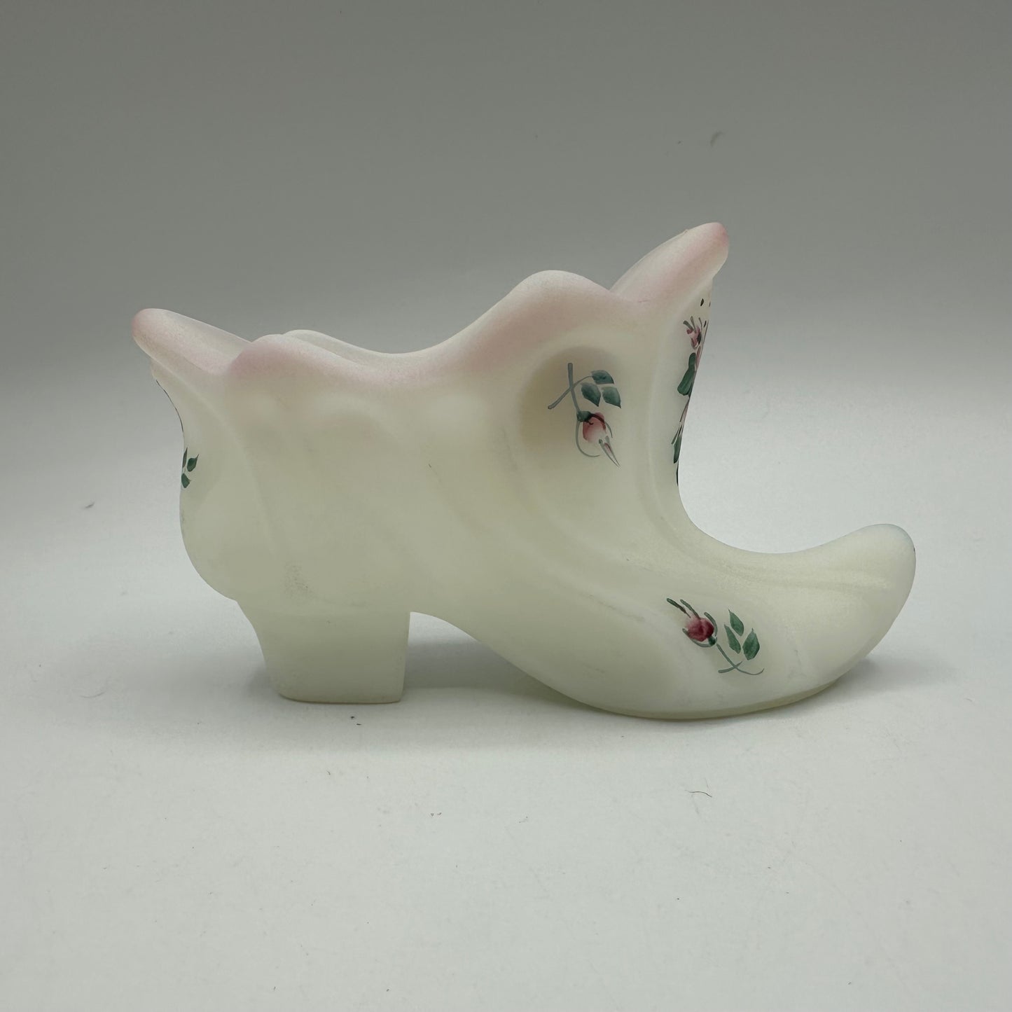 Fenton Satin Slipper Hand Painted Pink Flowers