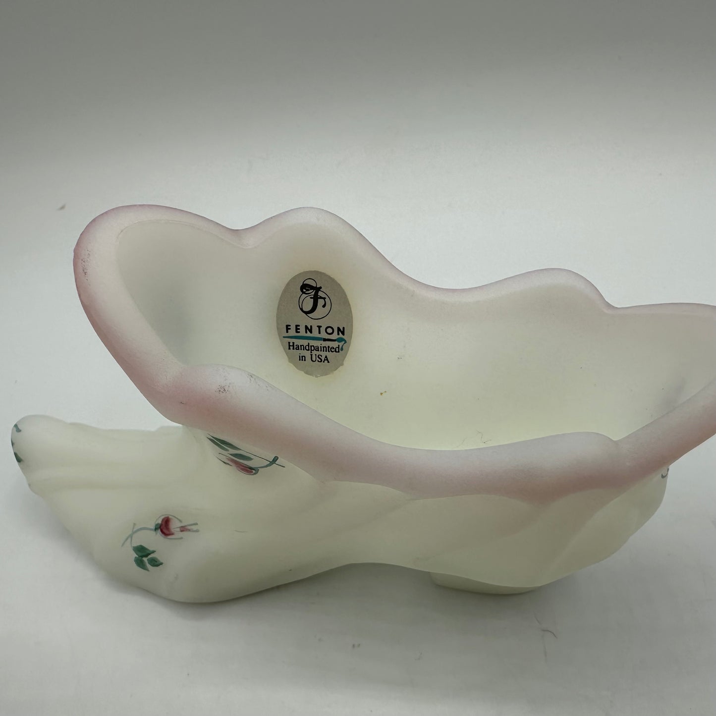 Fenton Satin Slipper Hand Painted Pink Flowers