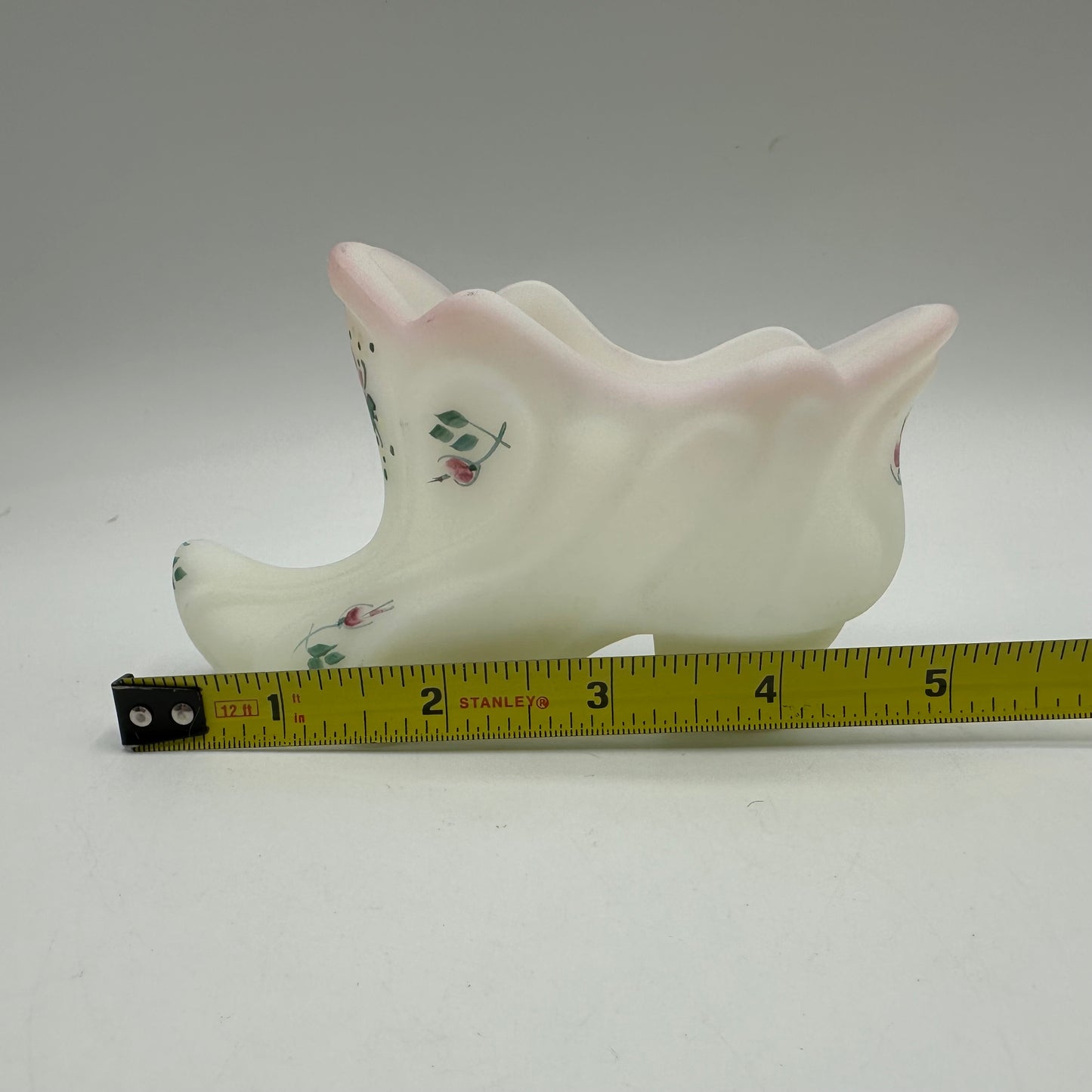 Fenton Satin Slipper Hand Painted Pink Flowers