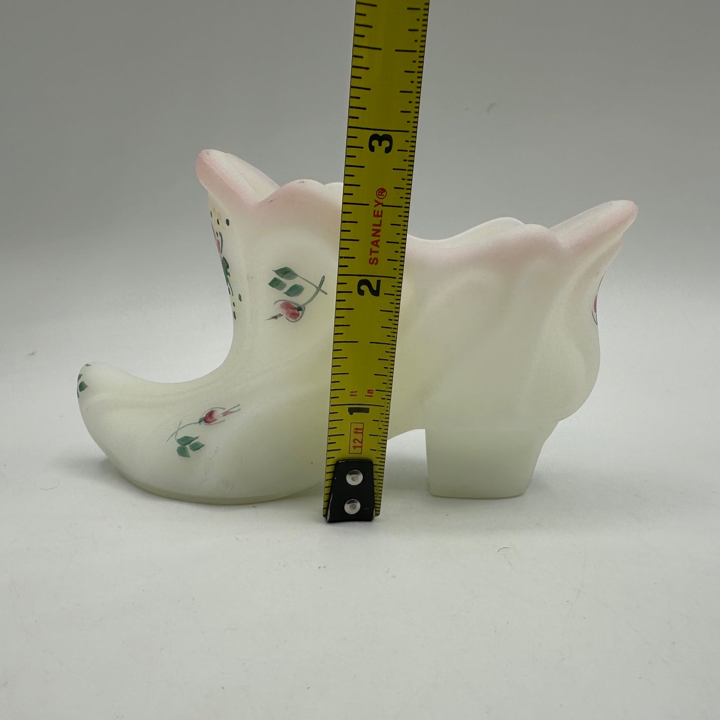 Fenton Satin Slipper Hand Painted Pink Flowers