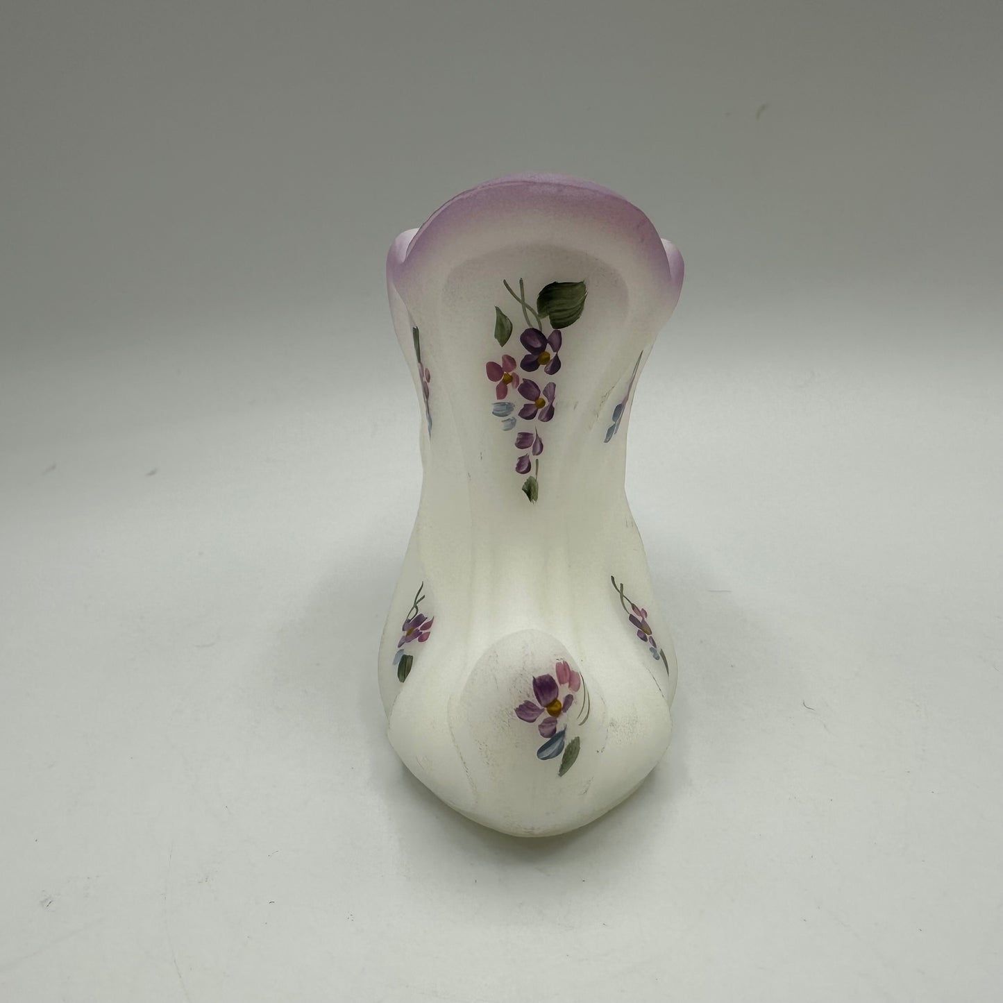 Fenton Satin Slipper Hand Painted Purple Flowers