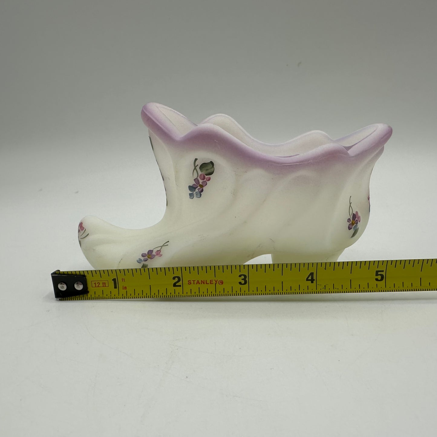 Fenton Satin Slipper Hand Painted Purple Flowers