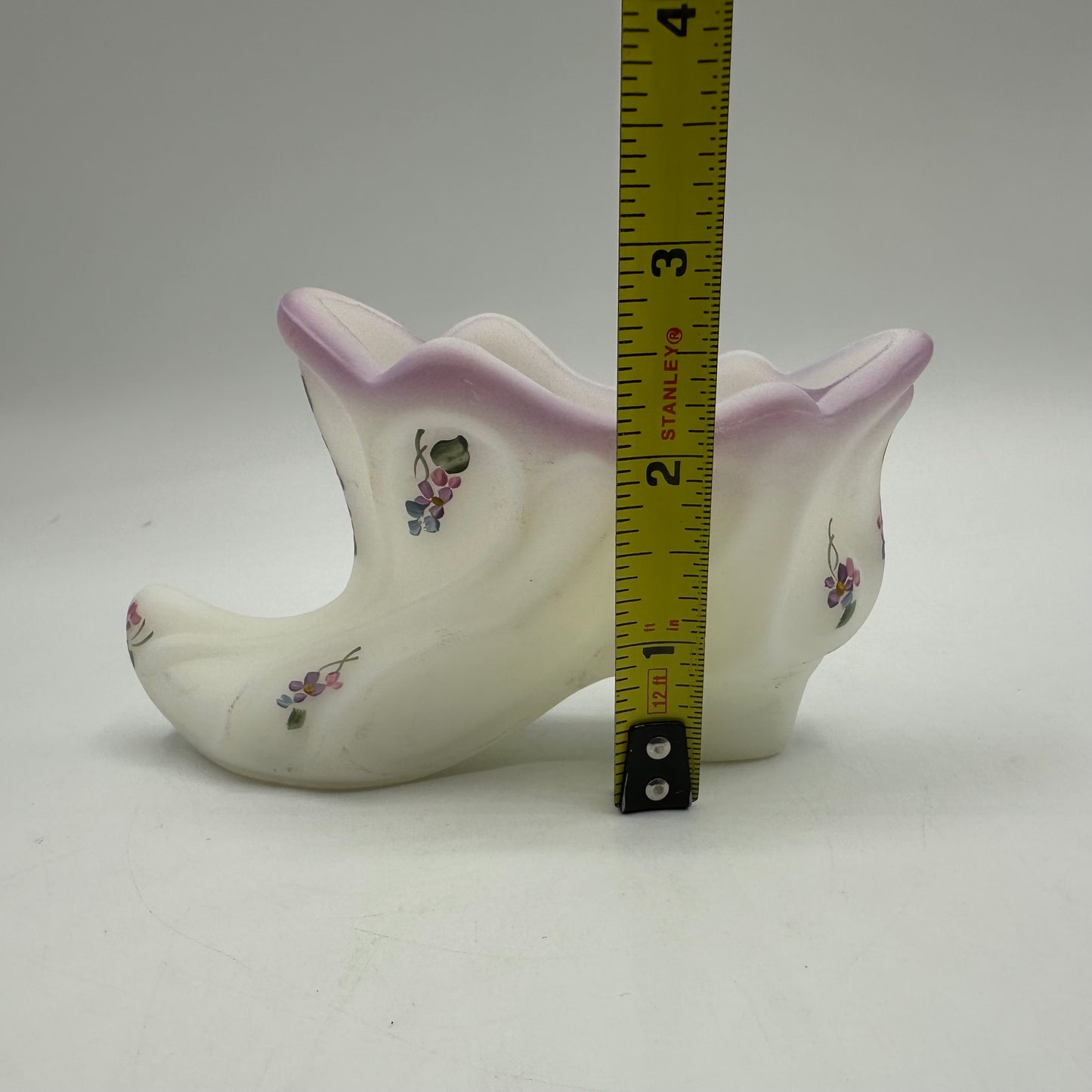 Fenton Satin Slipper Hand Painted Purple Flowers