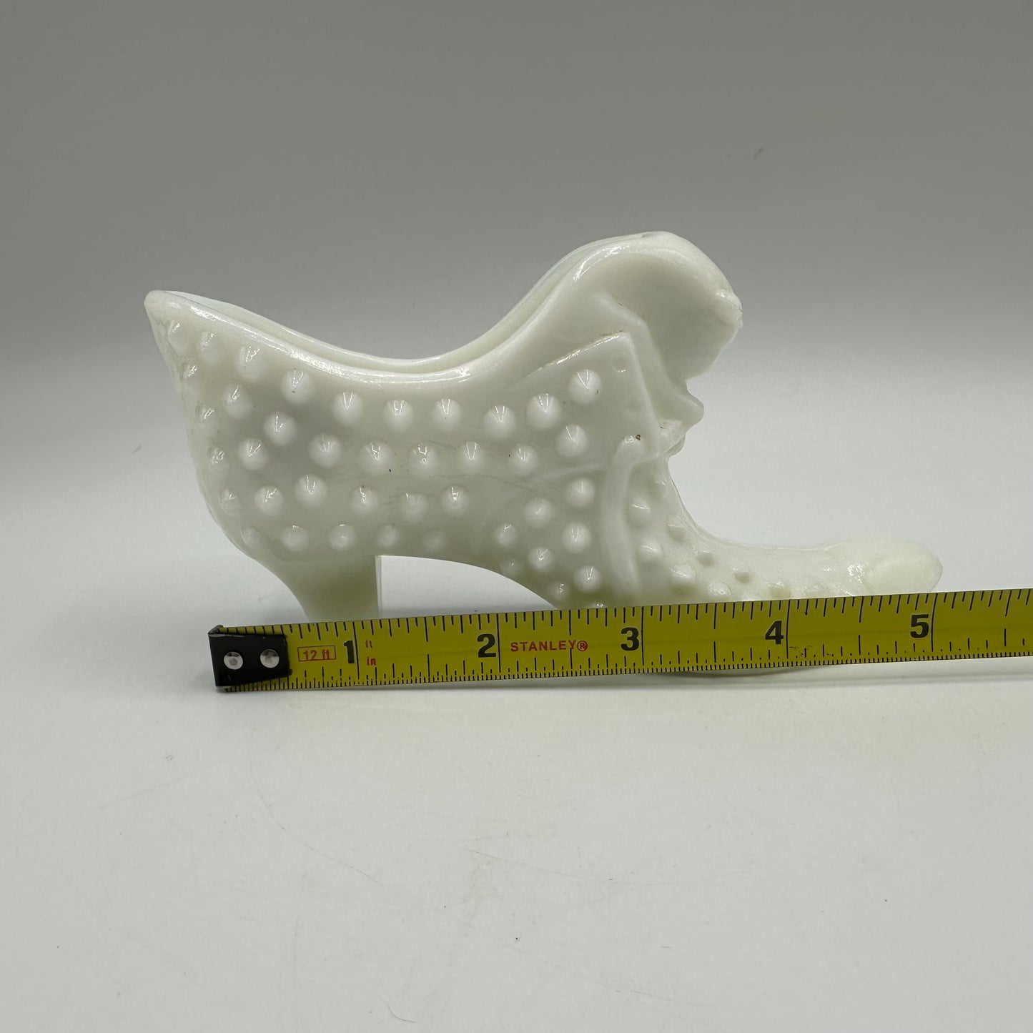 Fenton Milk Glass Hobnail Cat Shoe, Red Sticker