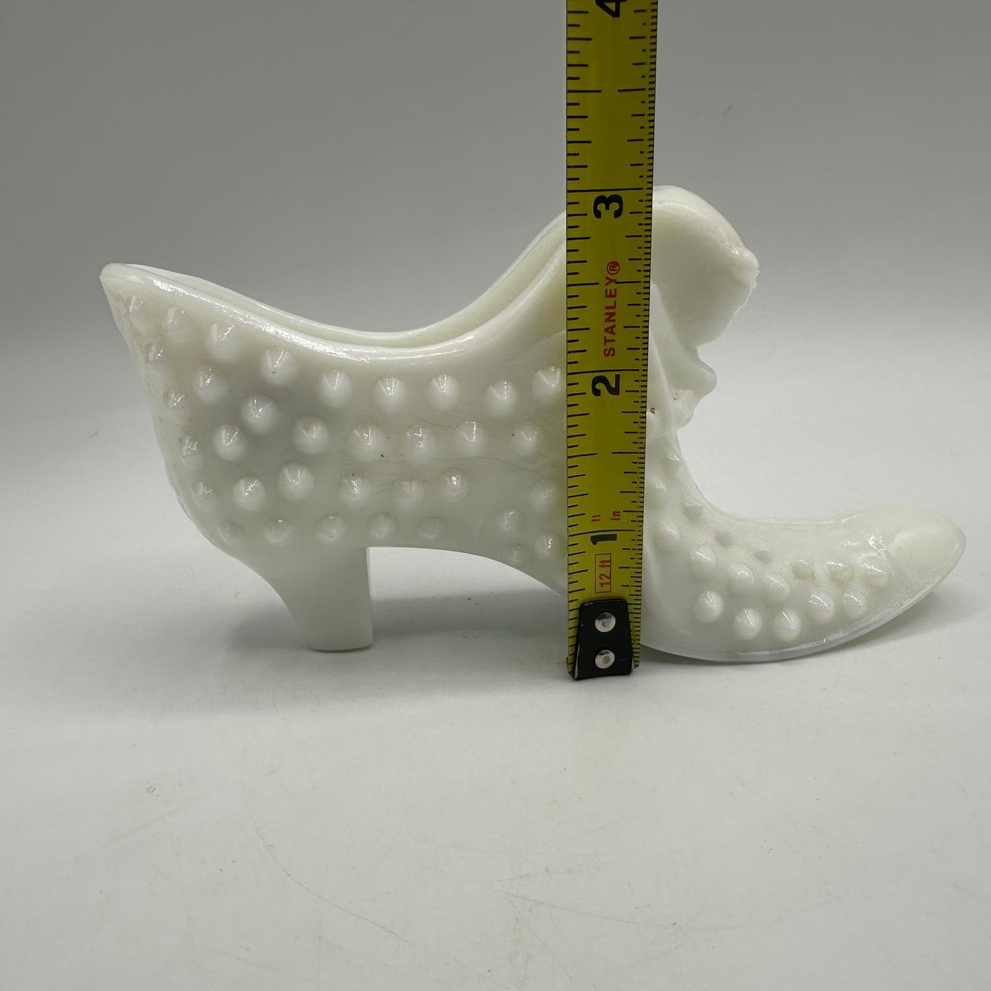 Fenton Milk Glass Hobnail Cat Shoe, Red Sticker