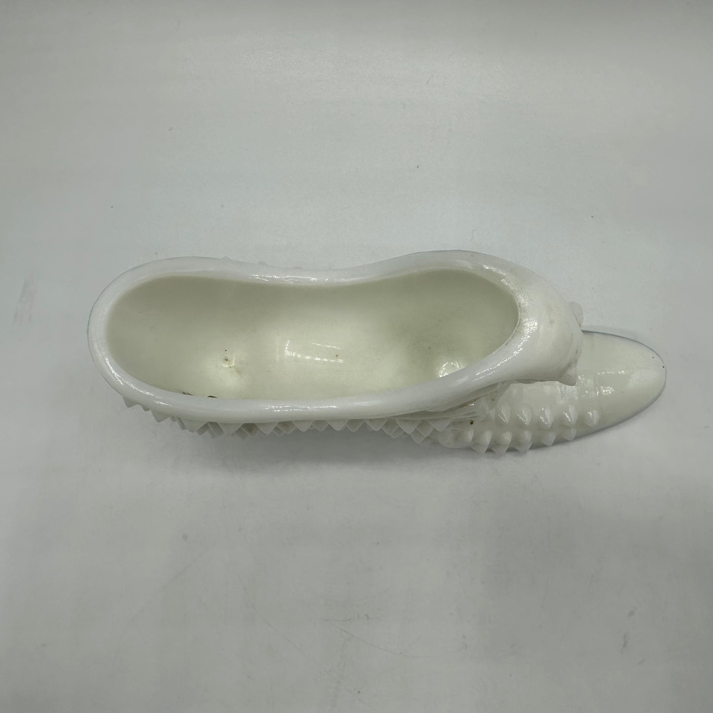 Fenton Milk Glass Hobnail Cat Shoe, Red Sticker