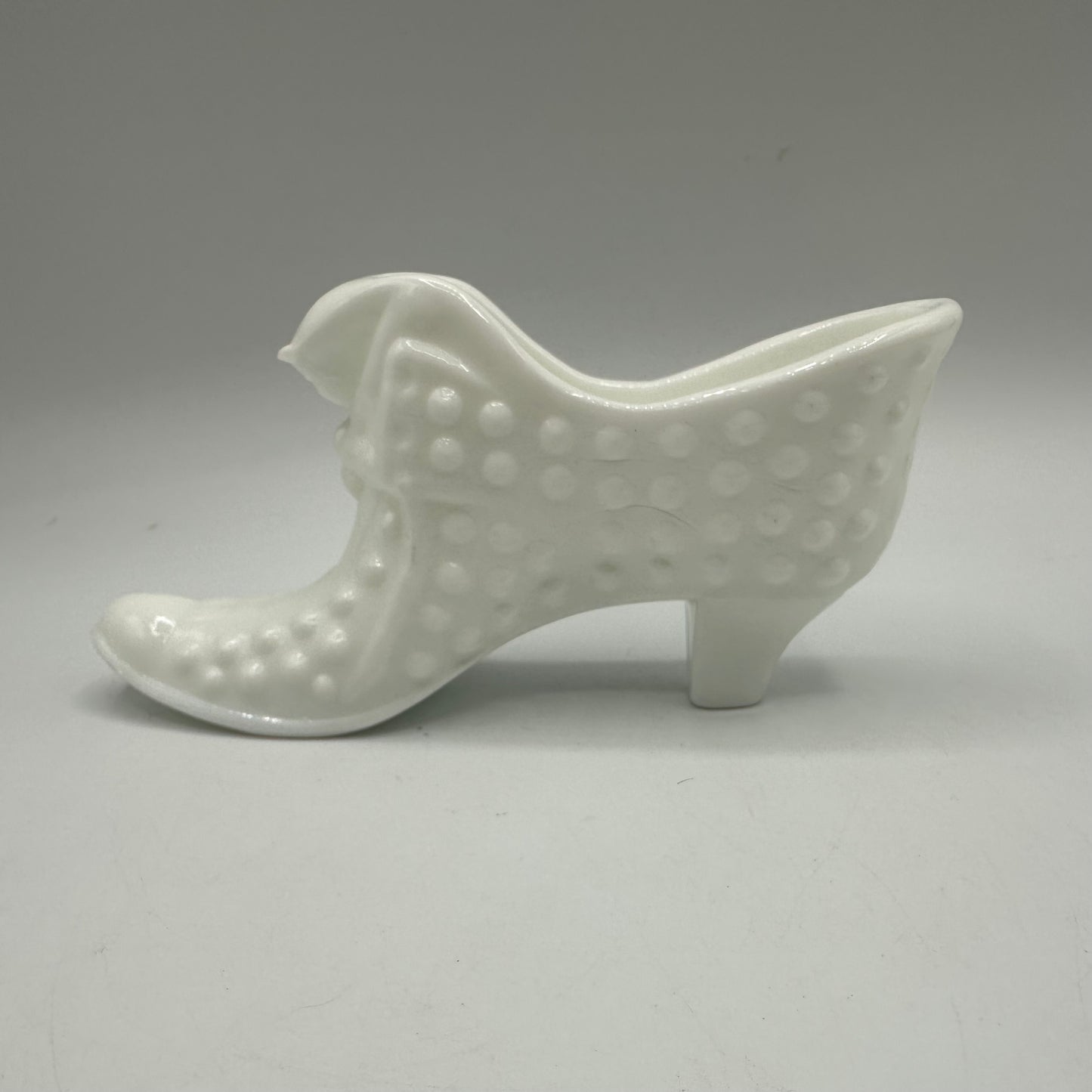 Fenton Milk Glass Hobnail Cat Shoe, Signed