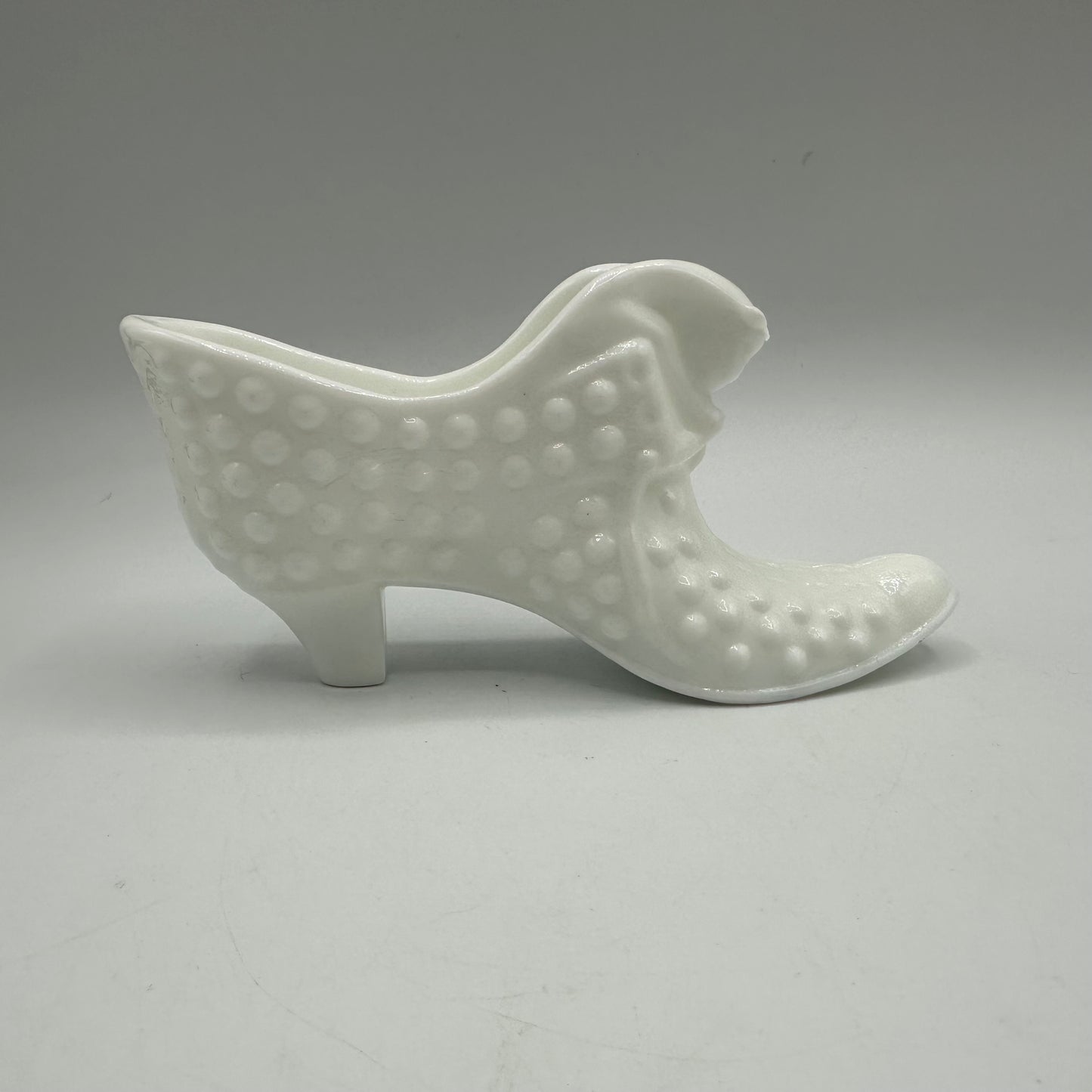 Fenton Milk Glass Hobnail Cat Shoe, Signed