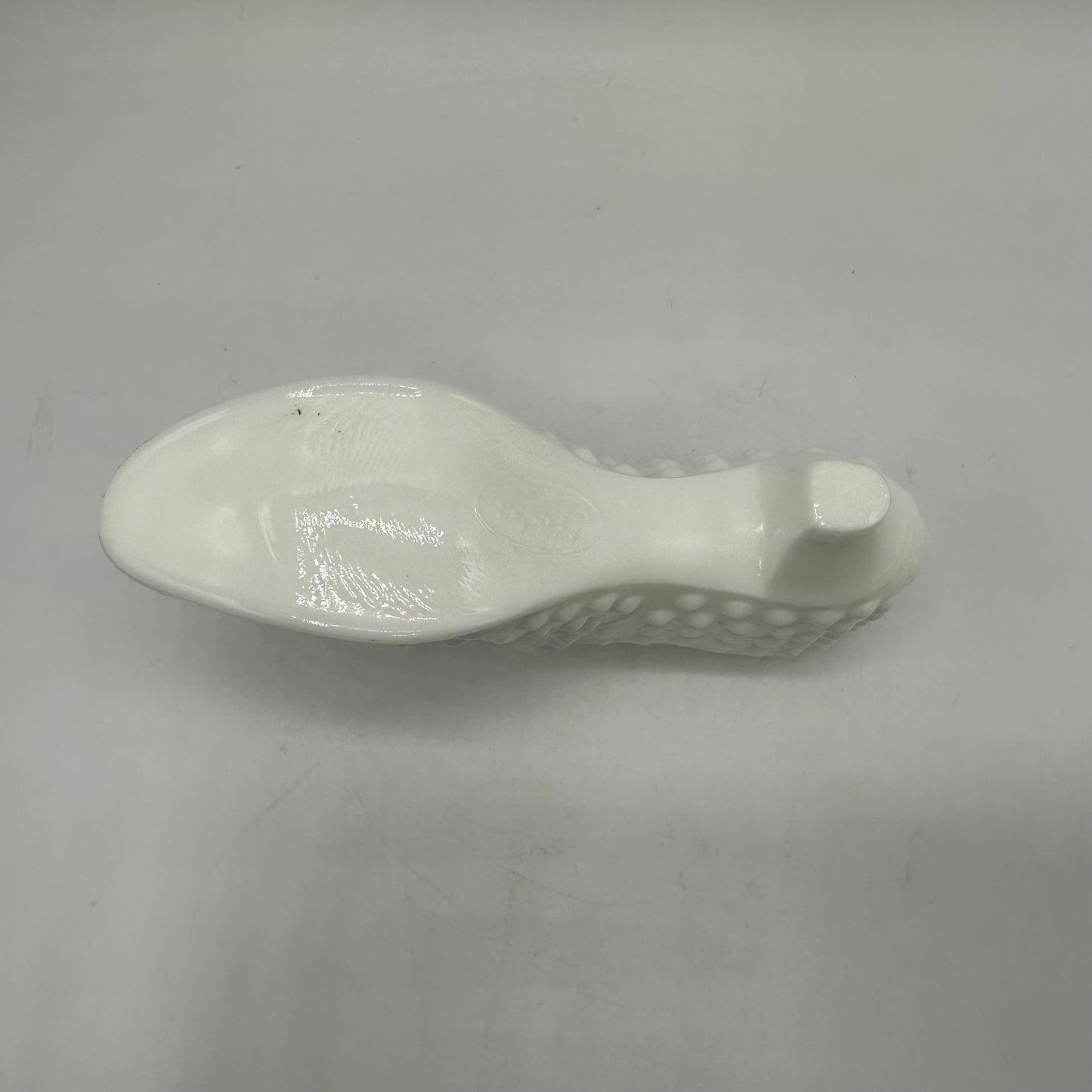 Fenton Milk Glass Hobnail Cat Shoe, Signed