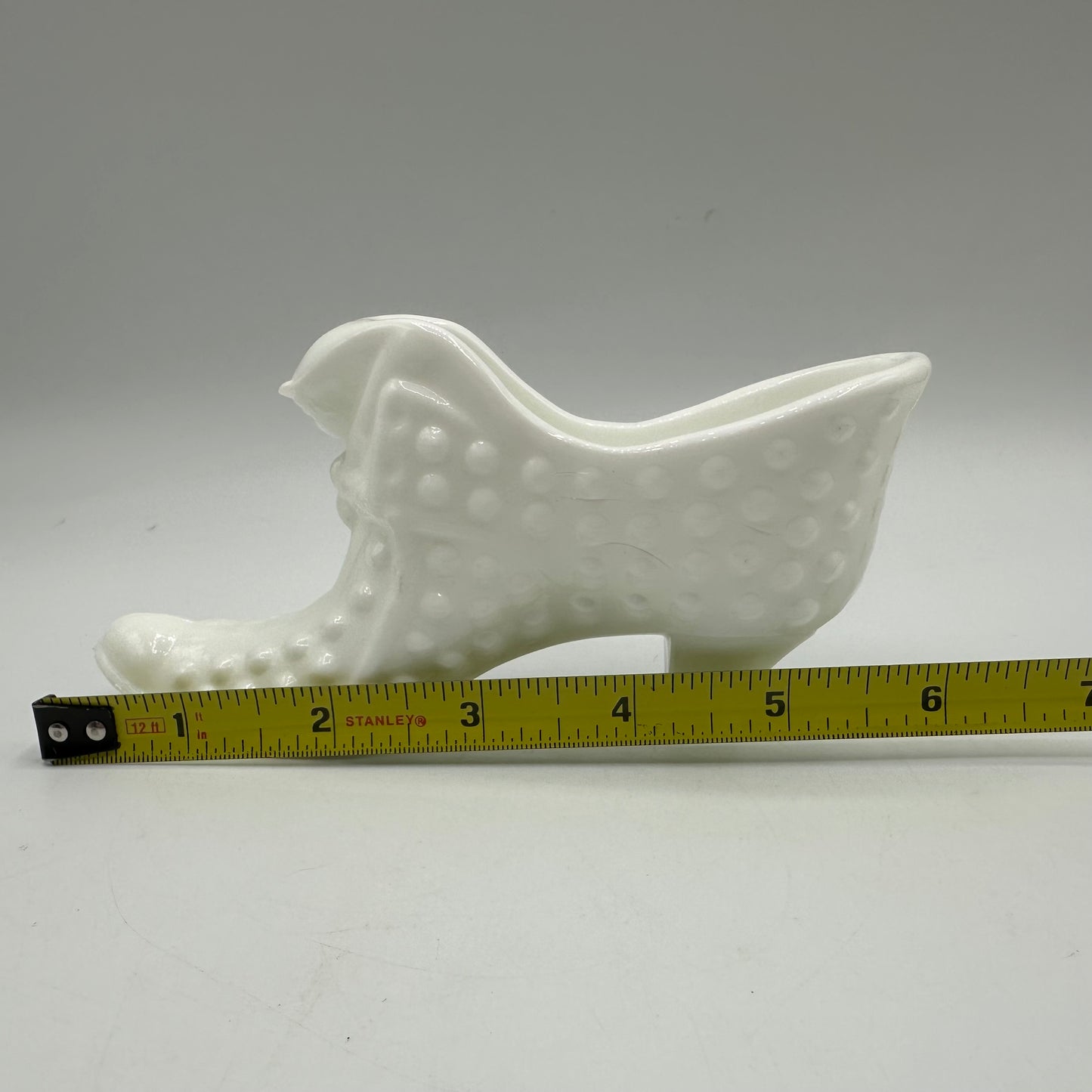 Fenton Milk Glass Hobnail Cat Shoe, Signed