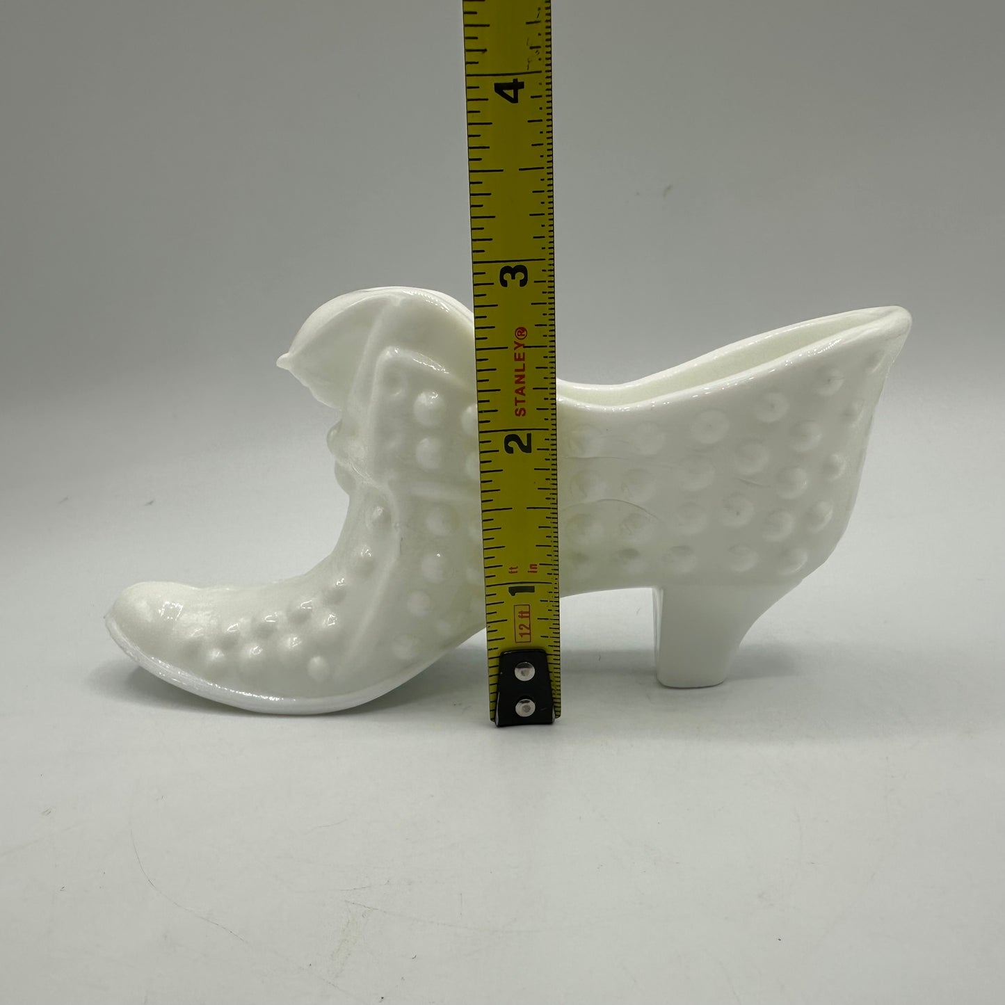 Fenton Milk Glass Hobnail Cat Shoe, Signed