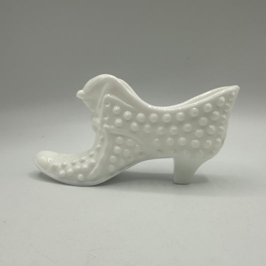 Fenton Milk Glass Hobnail Cat Shoe, Unmarked