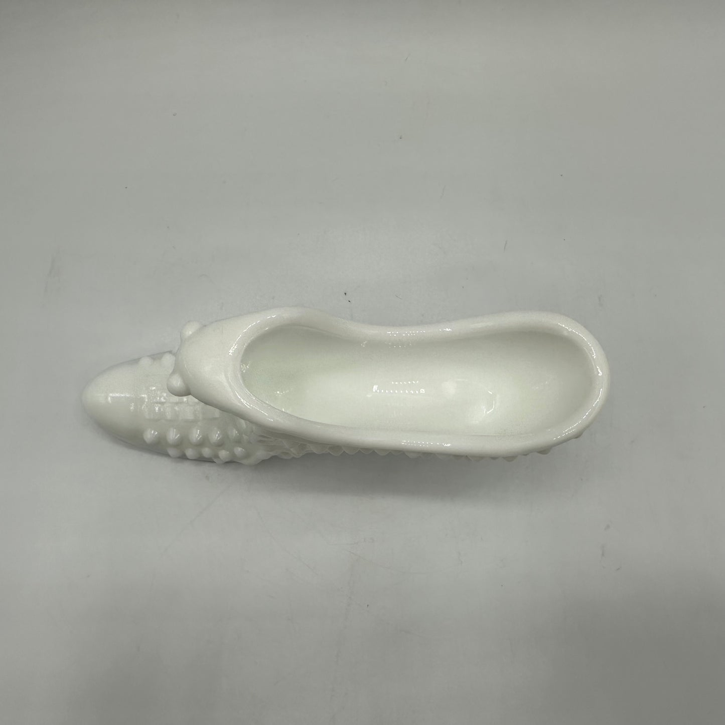 Fenton Milk Glass Hobnail Cat Shoe, Unmarked