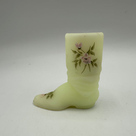 Fenton Frosted Yellow Small Boot, Floral Design