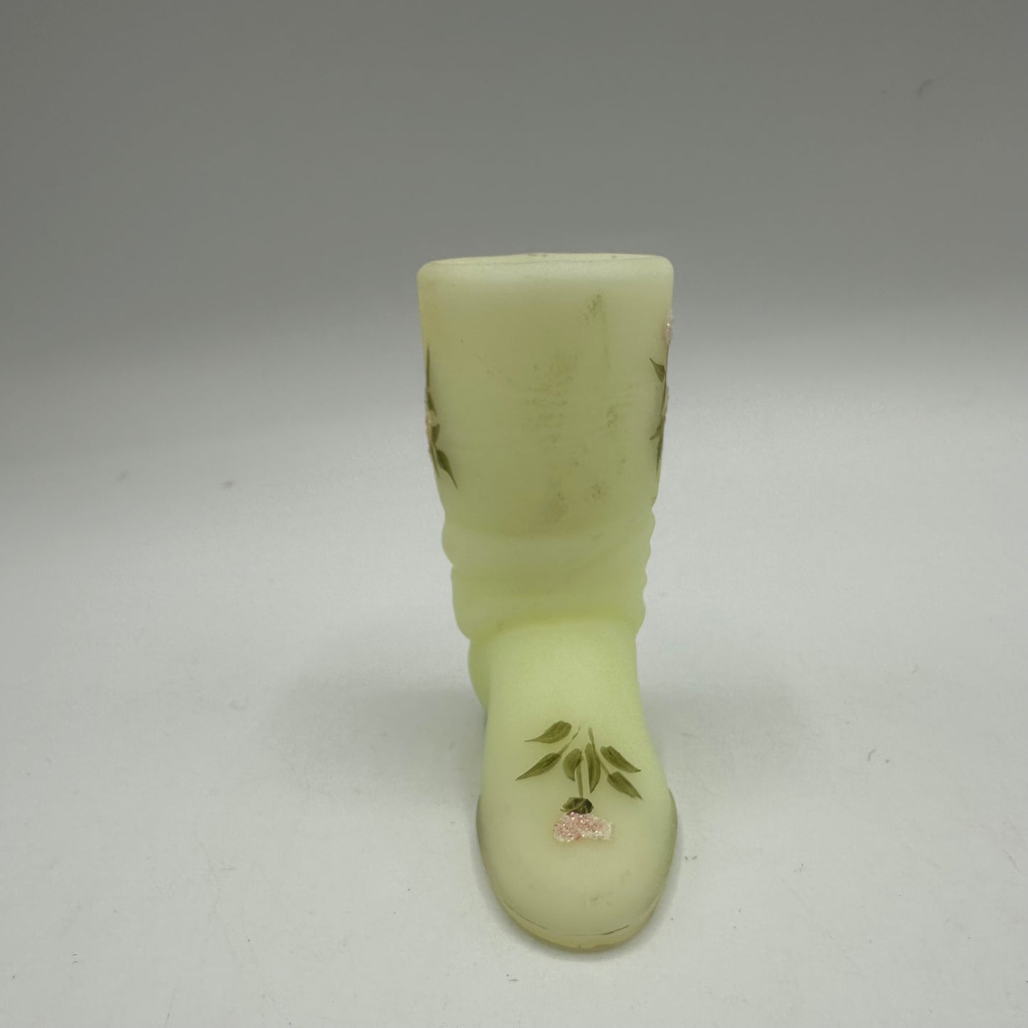 Fenton Frosted Yellow Small Boot, Floral Design