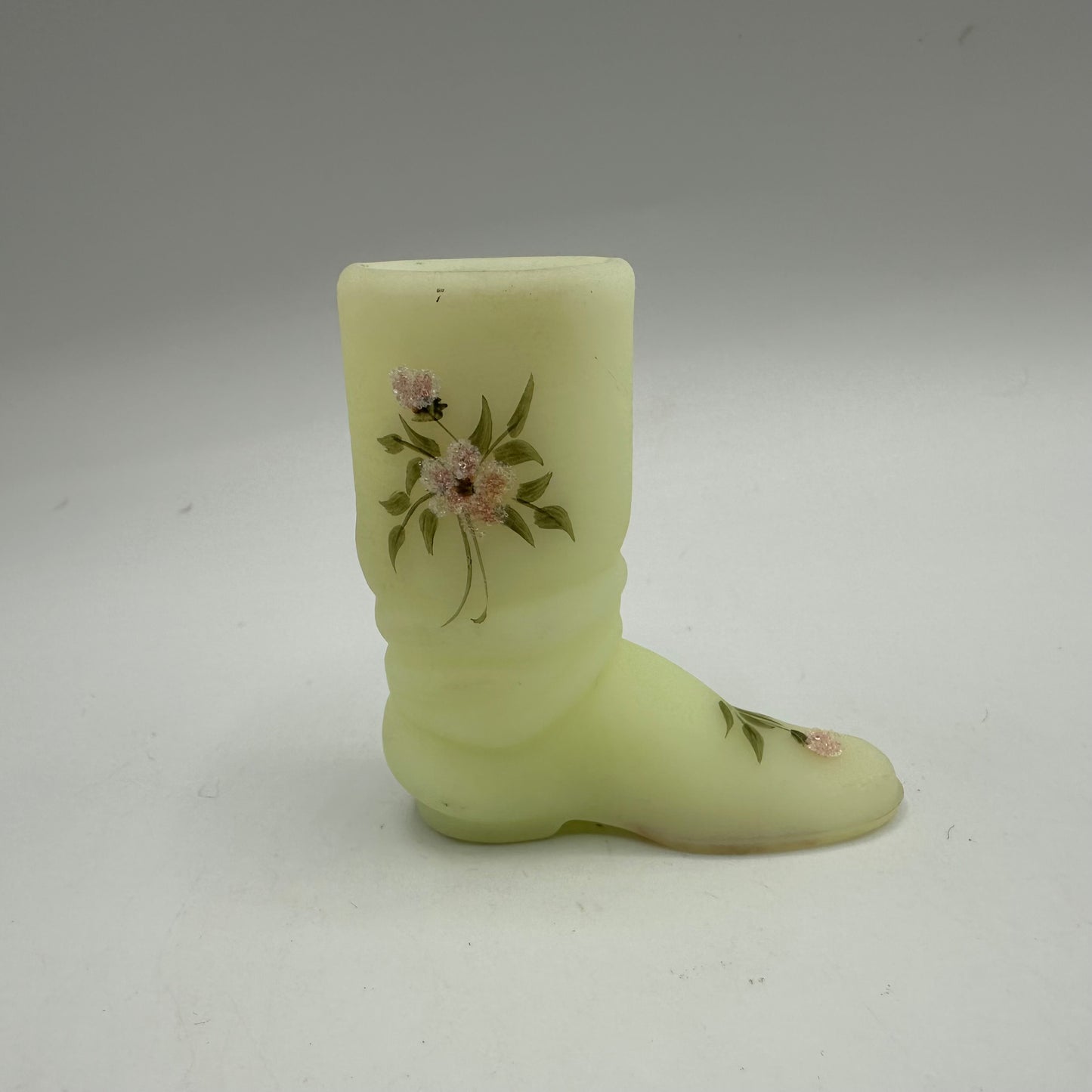 Fenton Frosted Yellow Small Boot, Floral Design