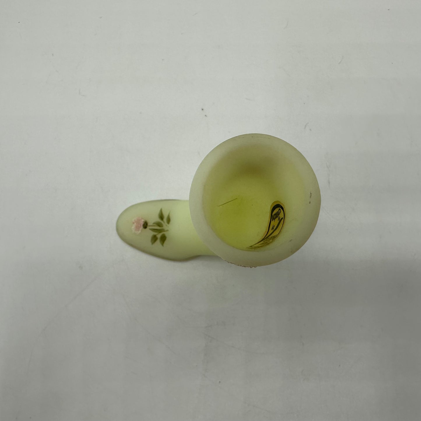 Fenton Frosted Yellow Small Boot, Floral Design