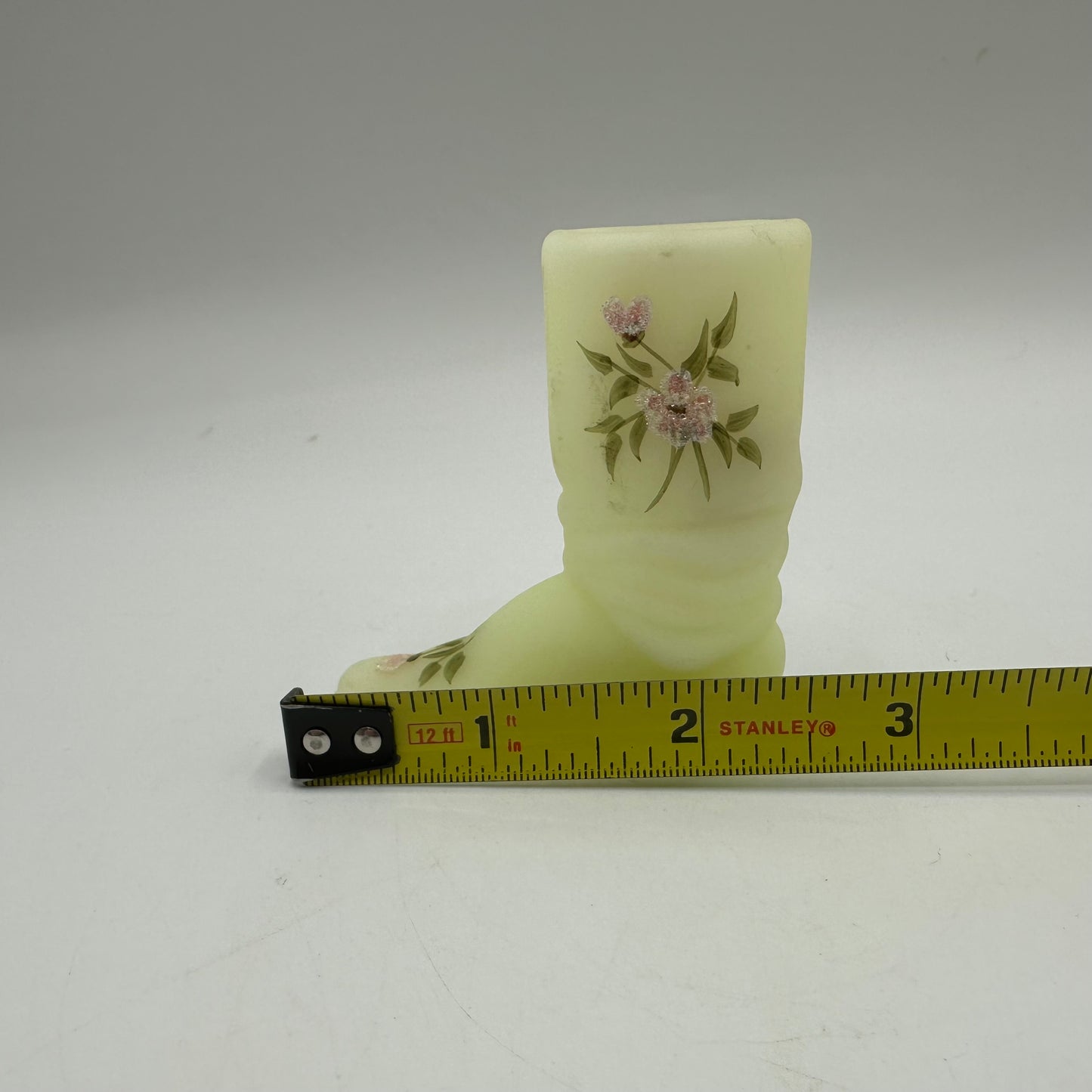 Fenton Frosted Yellow Small Boot, Floral Design