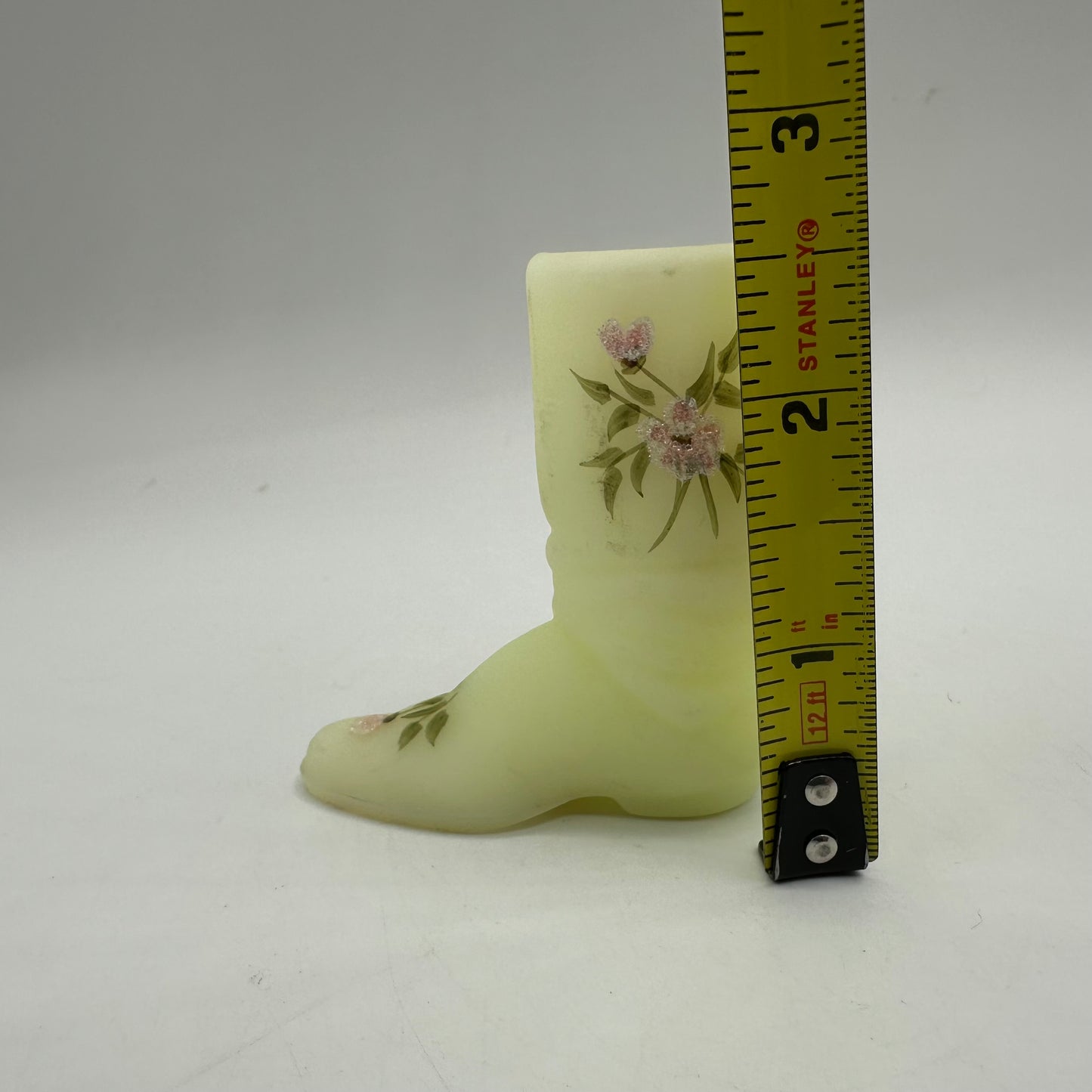 Fenton Frosted Yellow Small Boot, Floral Design