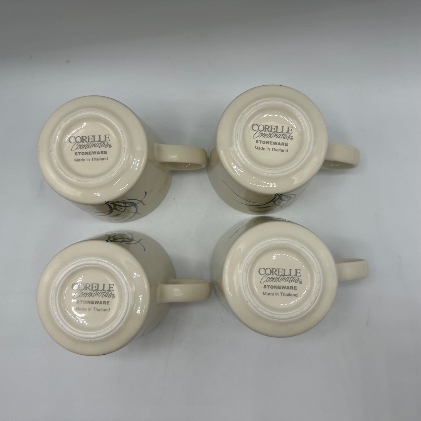 Corelle Stoneware Cups & Saucers, Coastal Breeze Pattern, Set of 4