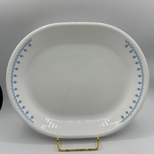 Corelle Blue Snowflake Oval Serving Plate, 12"