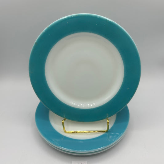 Pyrex Milk Glass Plates, With Aqua Trim,  8", Set of 3