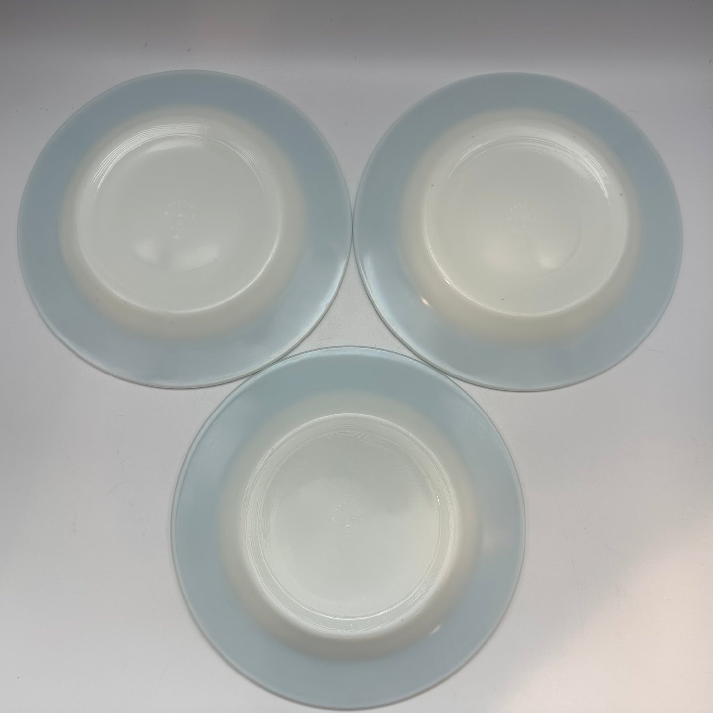 Pyrex Milk Glass Plates, With Aqua Trim,  8", Set of 3