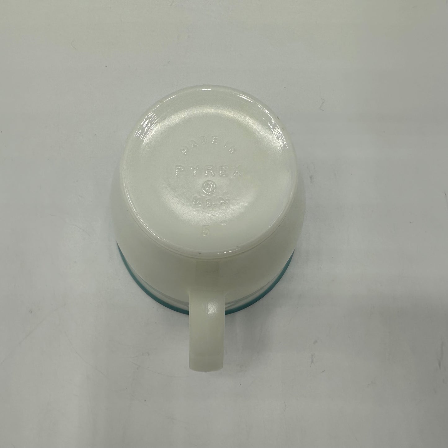 Pyrex Milk Glass Creamer With Aqua Trim