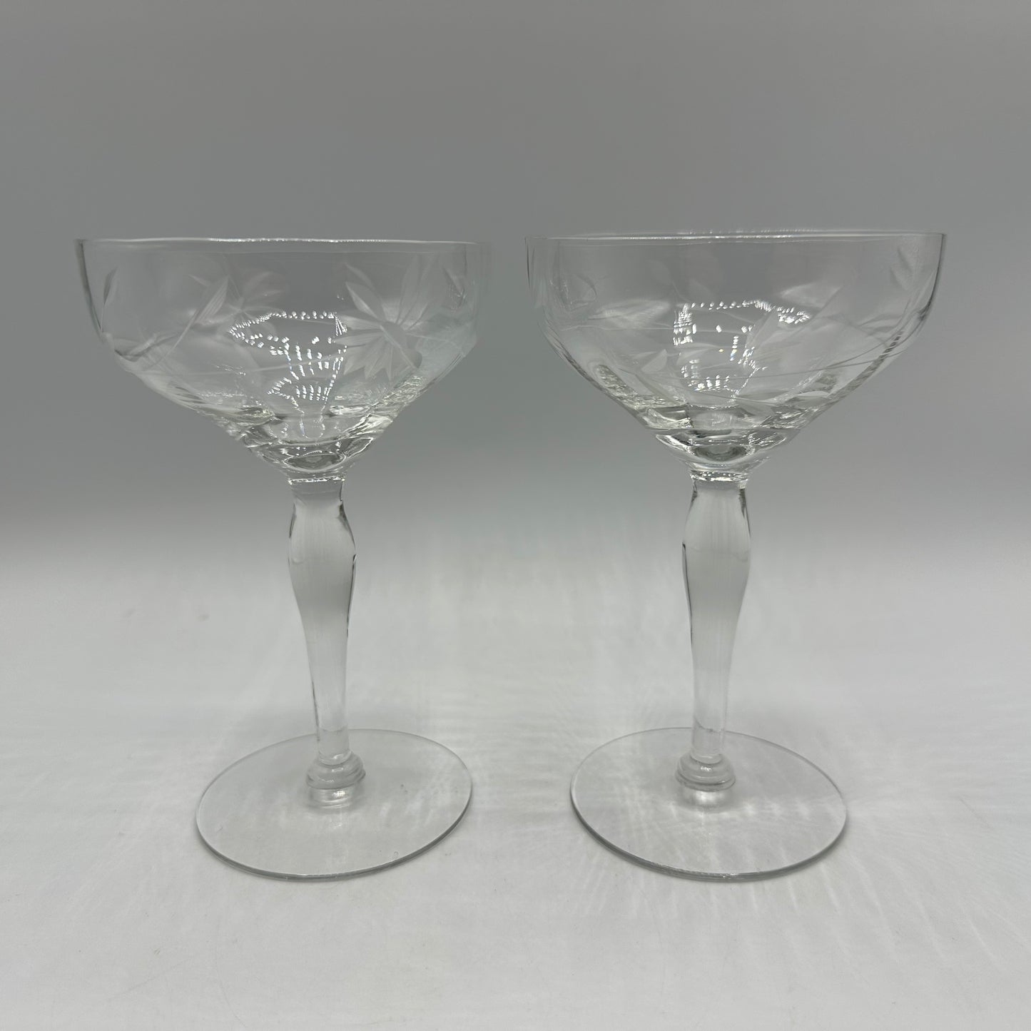 Etched Champagne Glasses, Set of 2