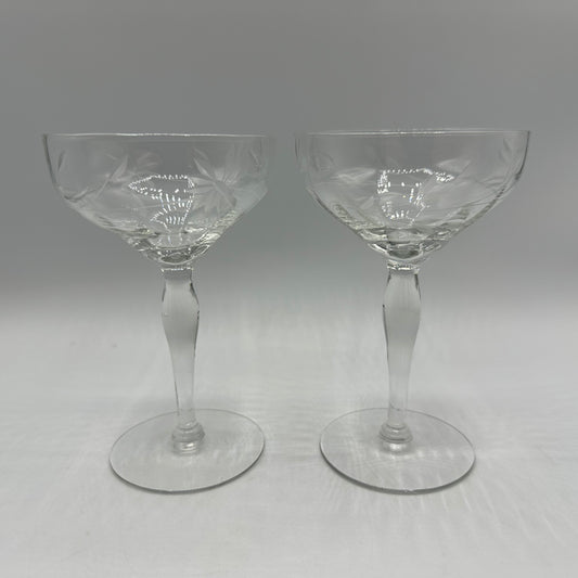Etched Champagne Glasses, Set of 2