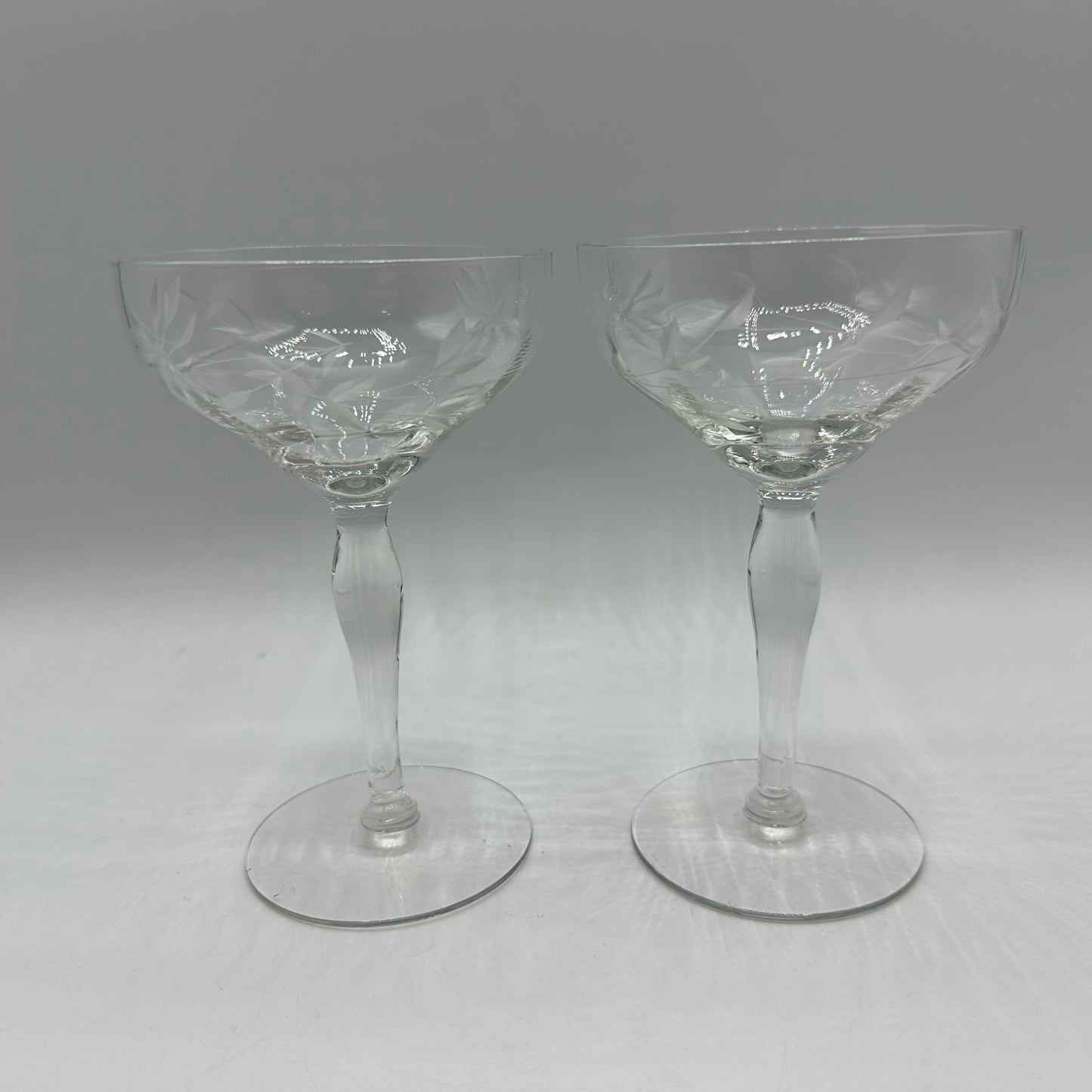 Etched Champagne Glasses, Set of 2
