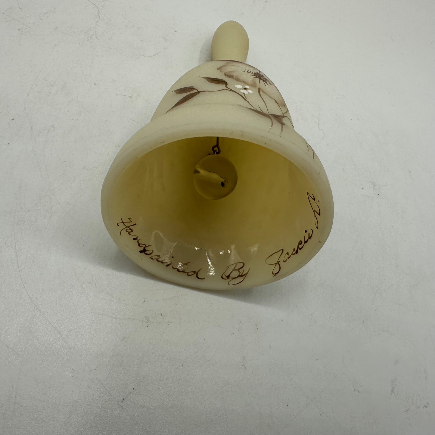 Vintage Fenton Satin Custard 4 inch Bell Signed