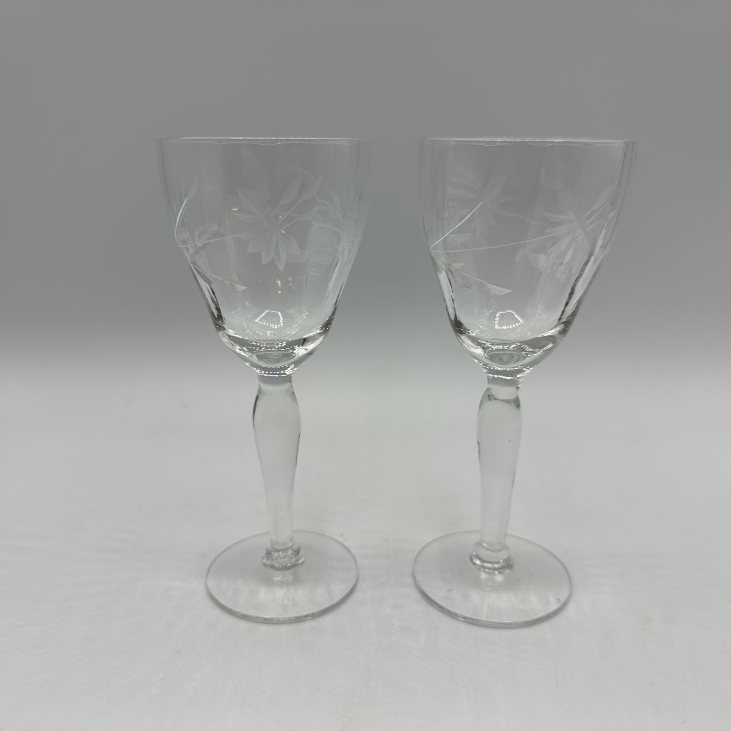 Etched Stemmed Cordial Glasses, Set of 2