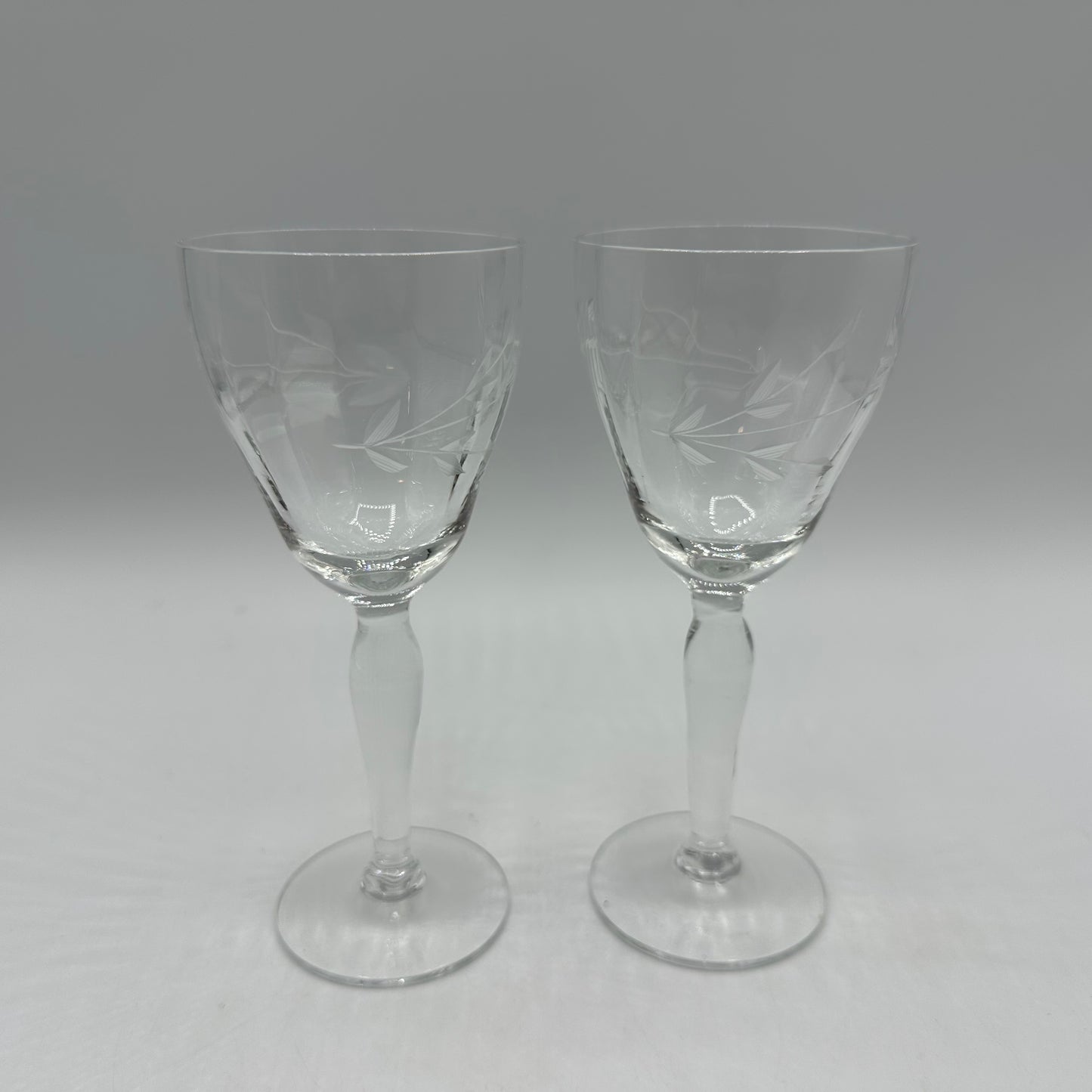Etched Stemmed Cordial Glasses, Set of 2