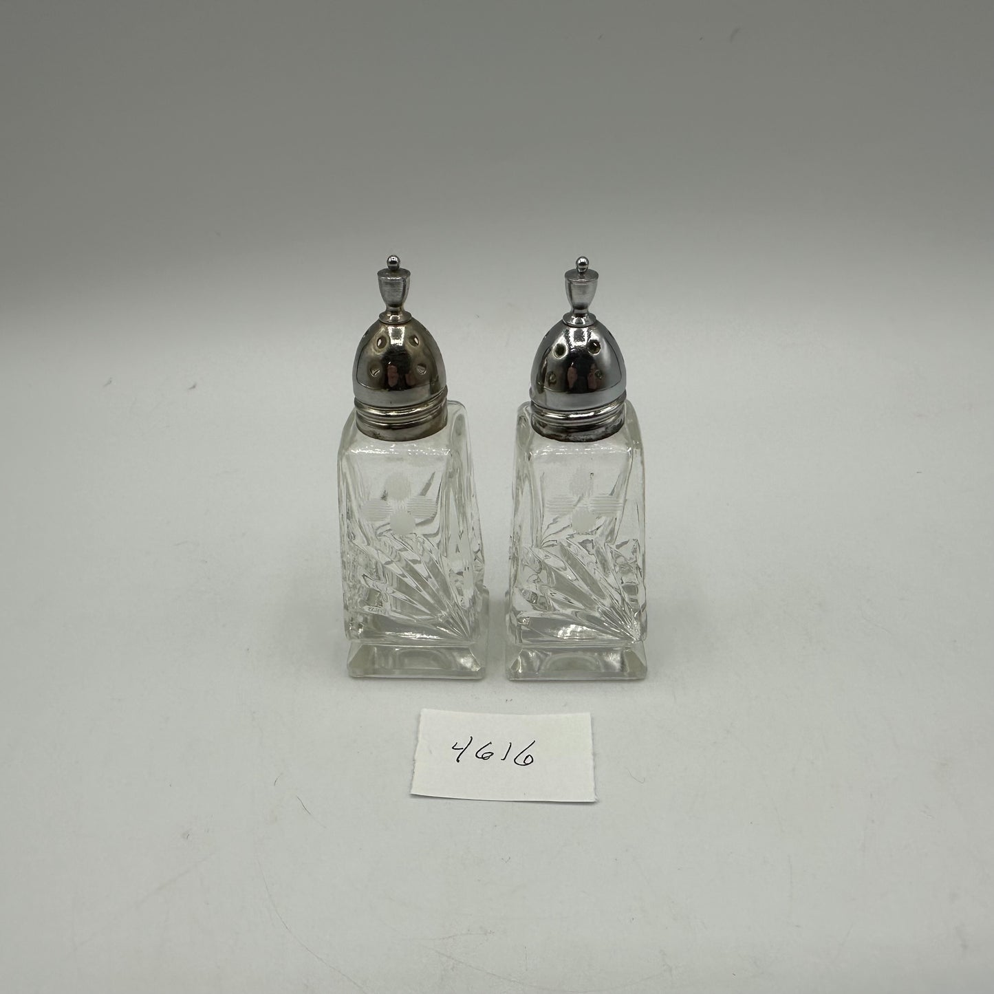 Clear Etched Salt and Pepper Shakers Set