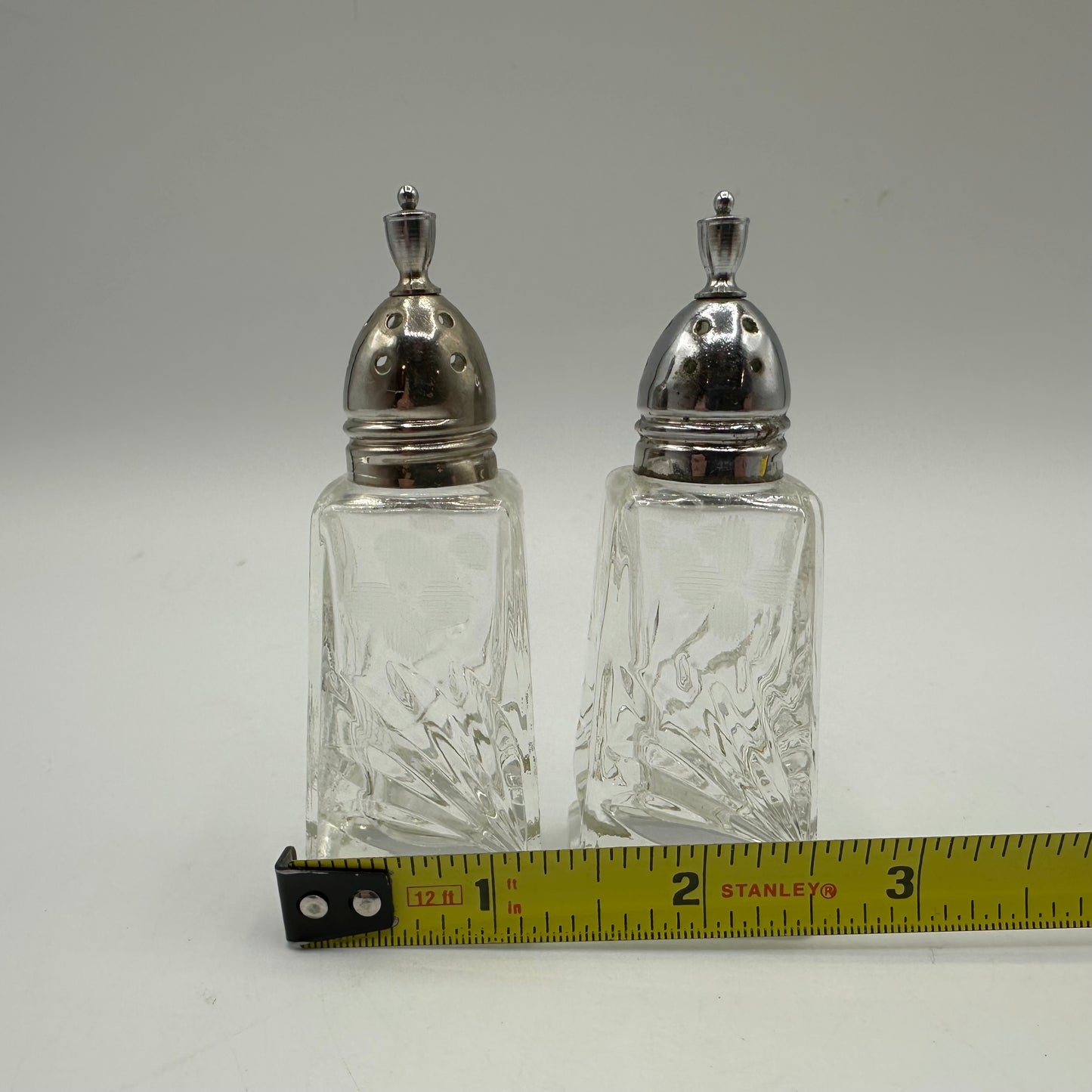 Clear Etched Salt and Pepper Shakers Set