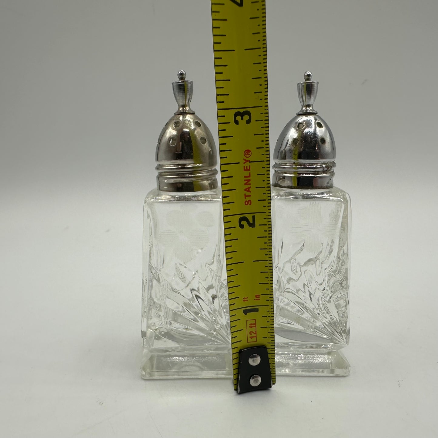 Clear Etched Salt and Pepper Shakers Set