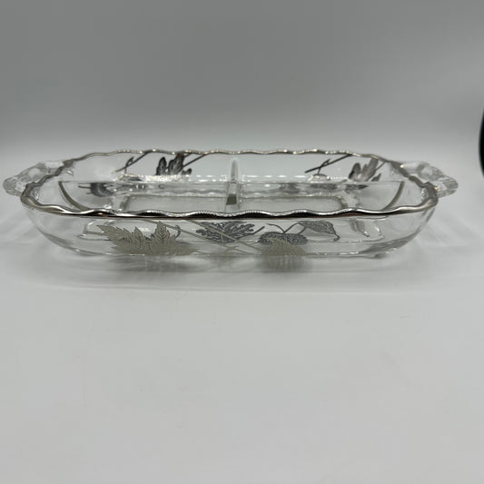 Silver City Glass Co Divided Dish, Handled With Leaf Design