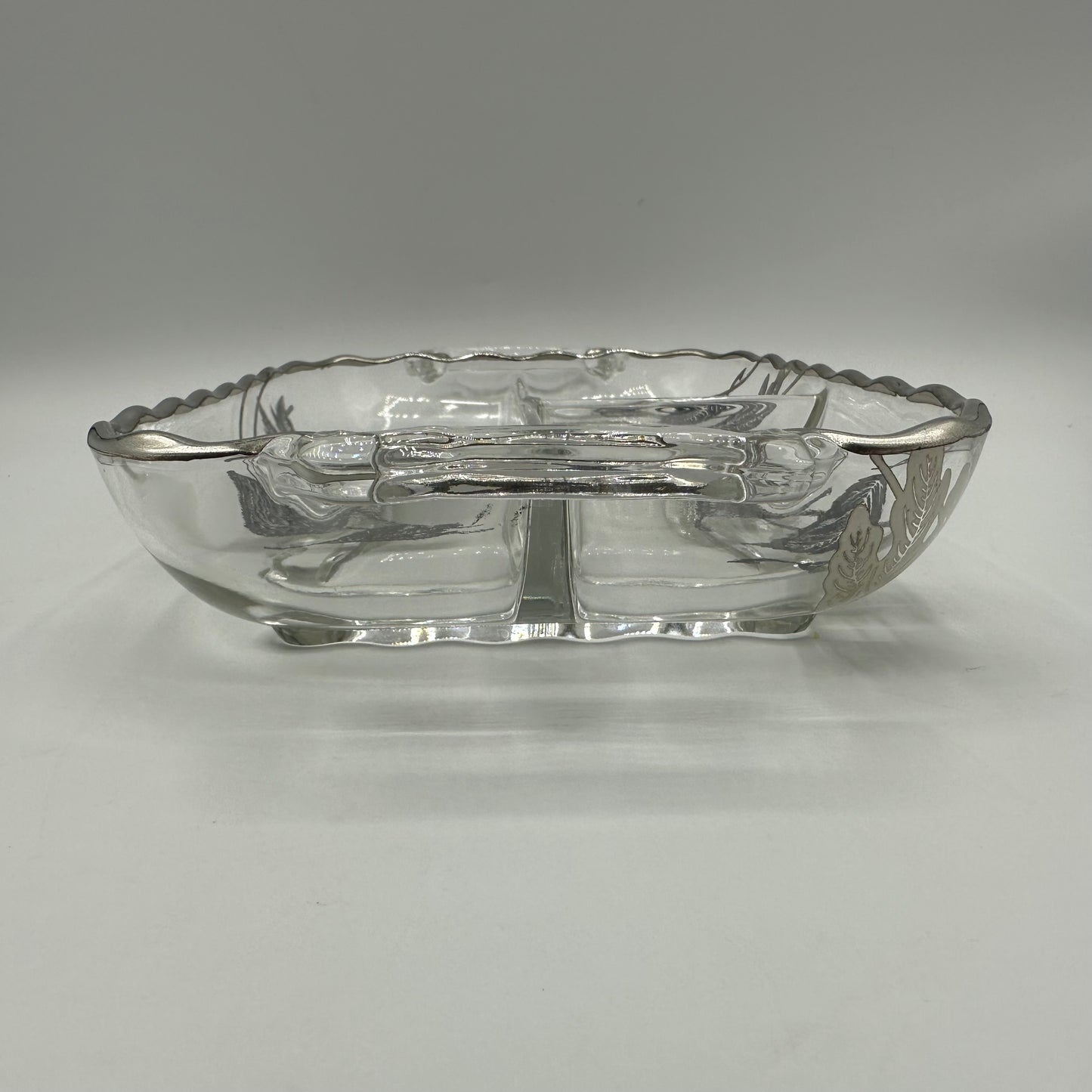 Silver City Glass Co Divided Dish, Handled With Leaf Design