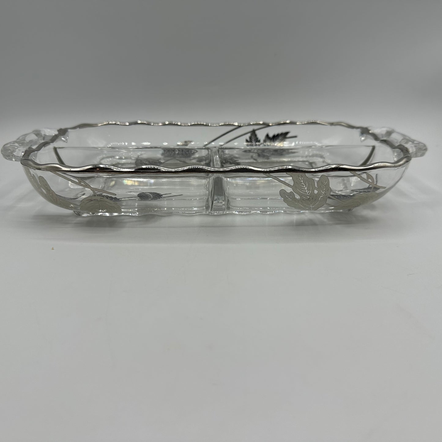 Silver City Glass Co Divided Dish, Handled With Leaf Design