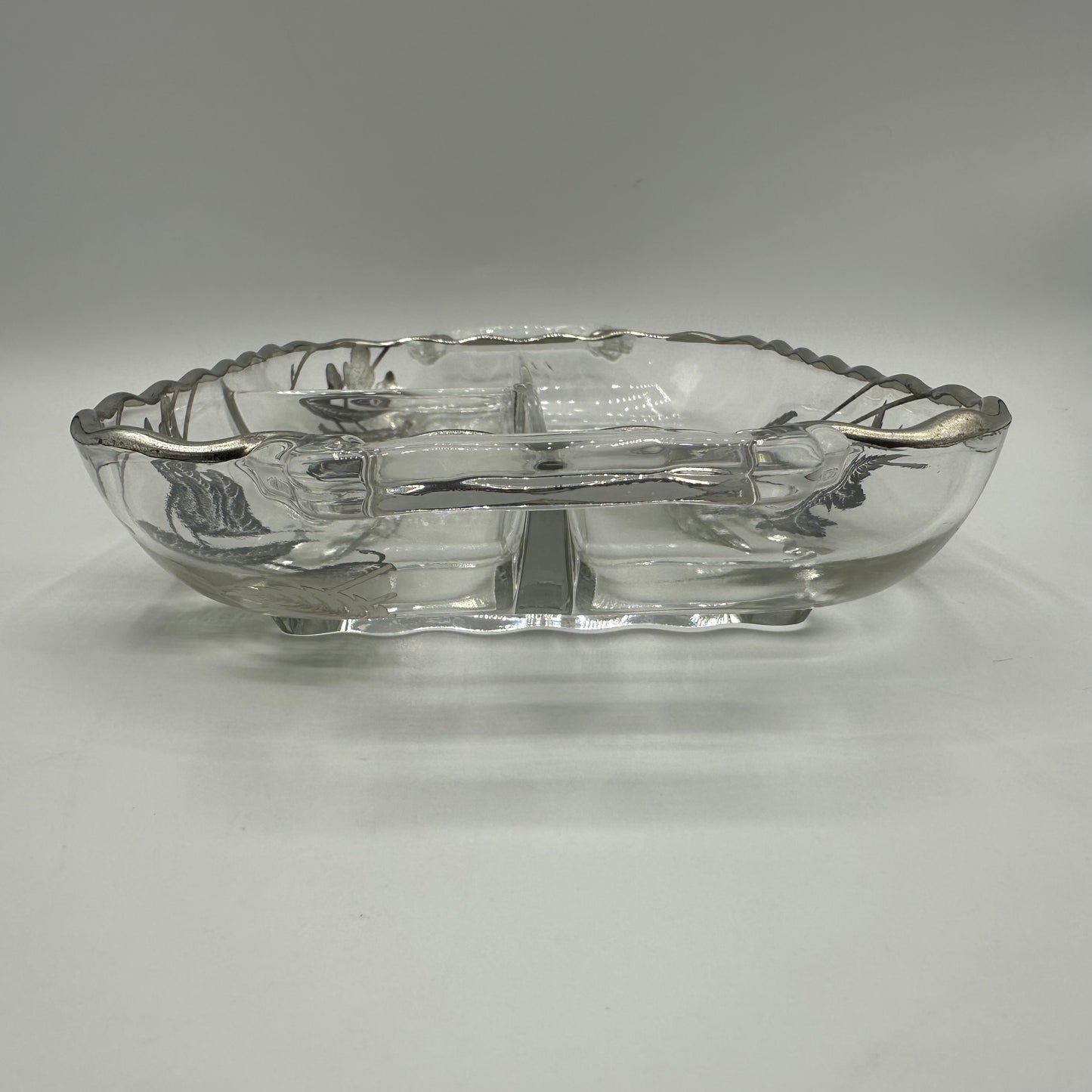 Silver City Glass Co Divided Dish, Handled With Leaf Design